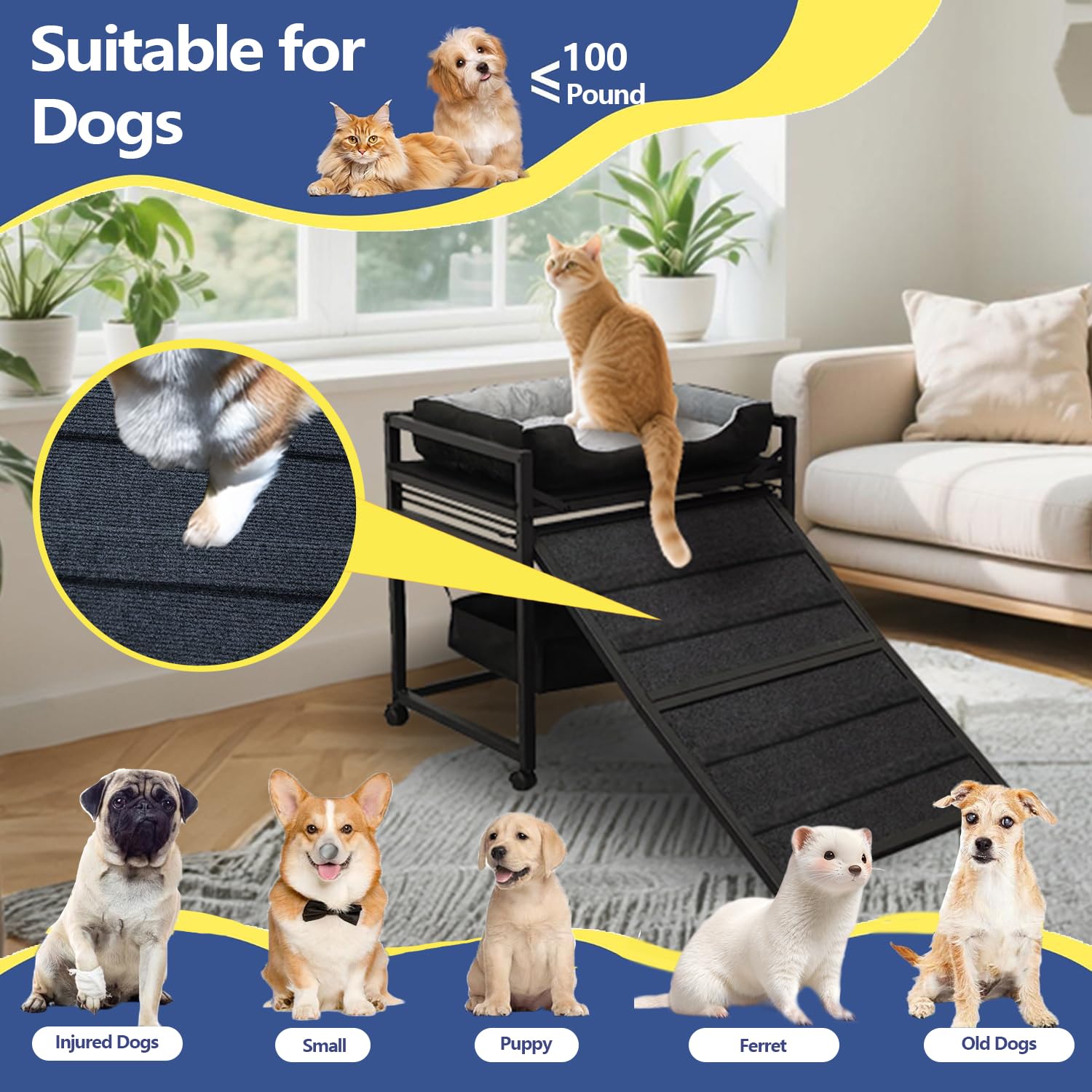 NAILDOKI metal frame stability supports pets with a sturdy climb.