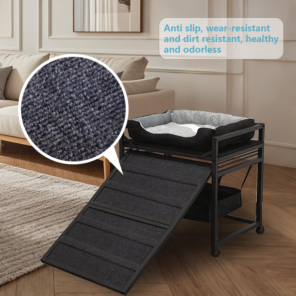 NAILDOKI pet chair beside bed offers companionable lounging for you and furry friends.