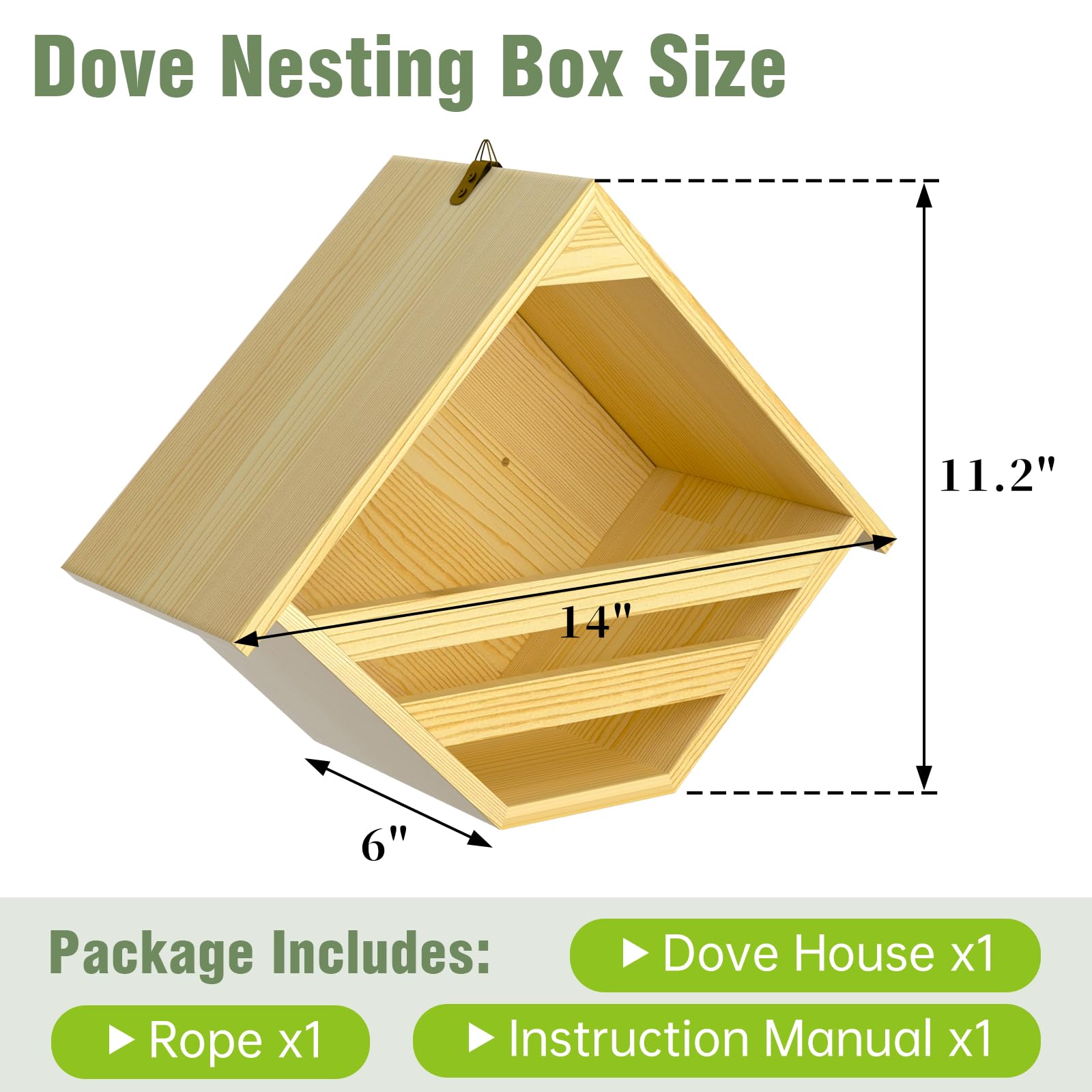 Nalwort Dove Nesting Box side view highlights spacious interior for nesting