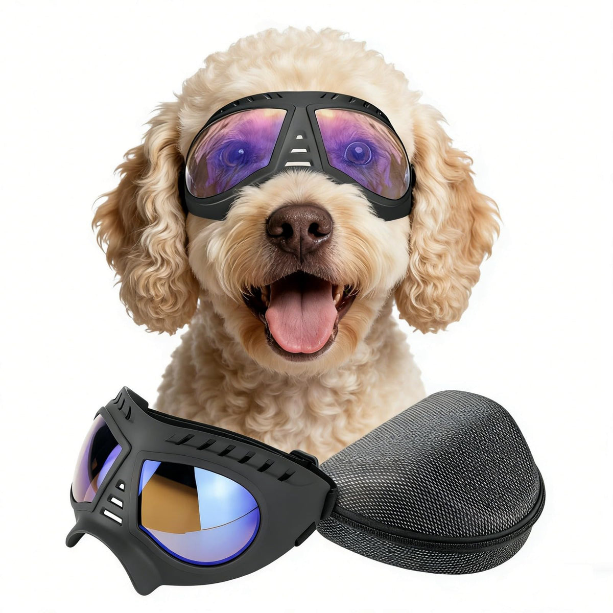 NAMSAN clear dog goggles with wide snout design protect eyes outdoors.