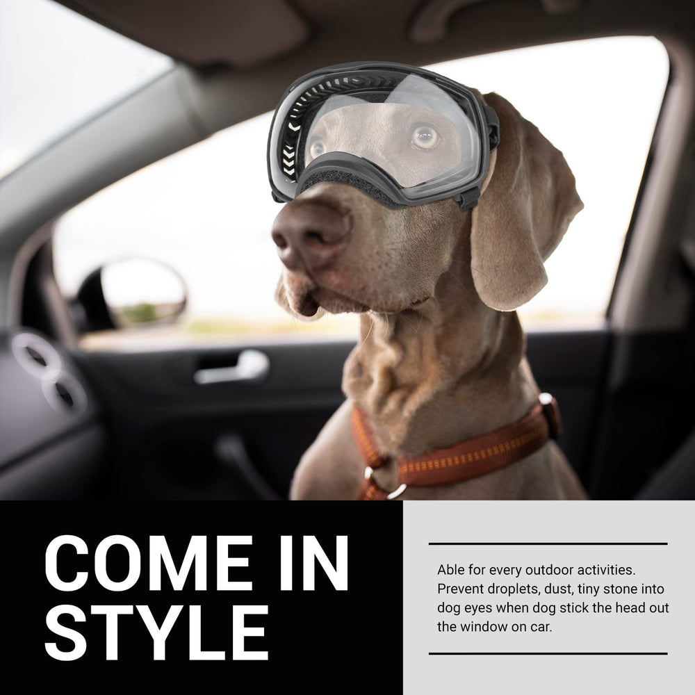 NAMSAN dog goggles adjustable straps for secure fit.