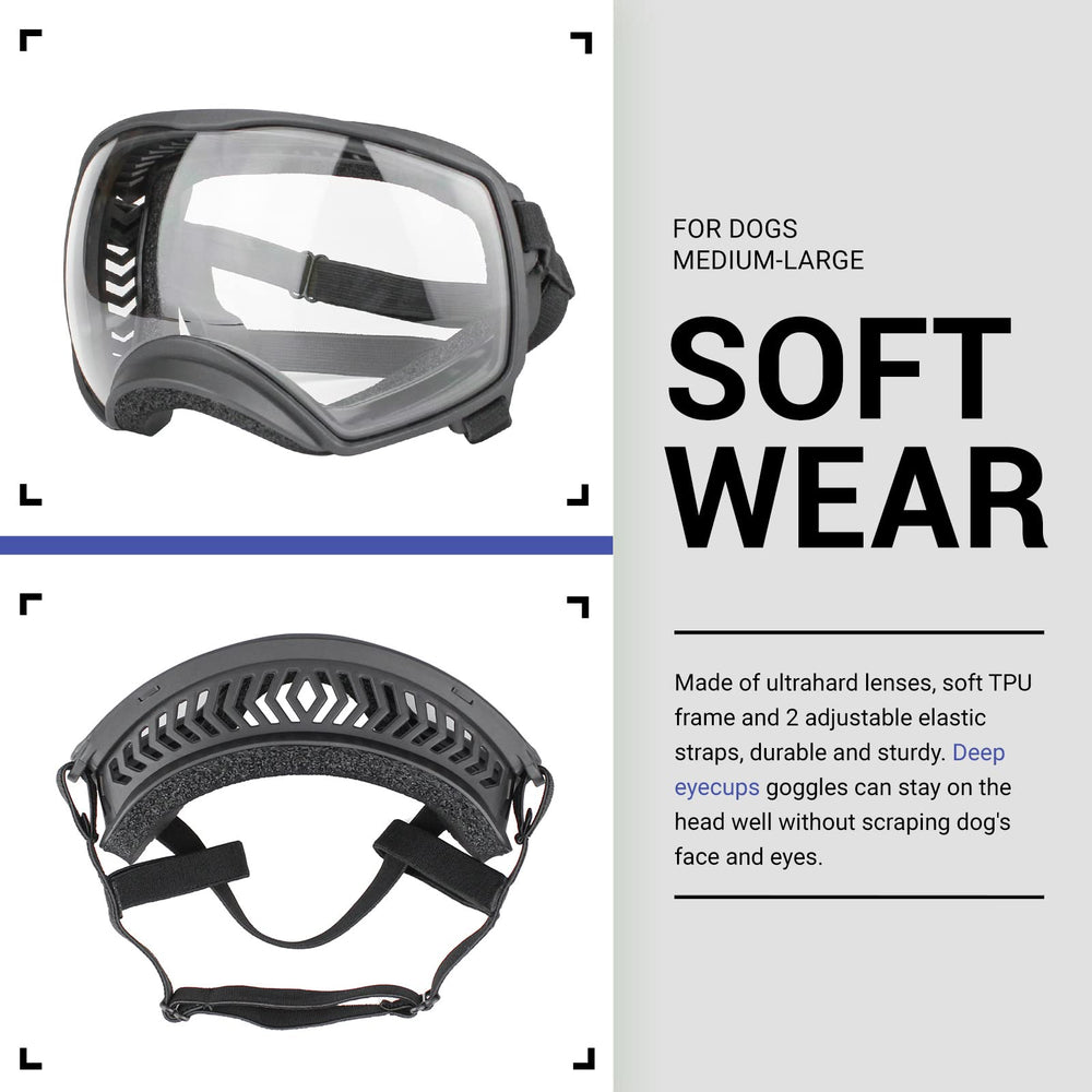 NAMSAN dog goggles side profile showing wrap-around fit.