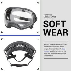 NAMSAN dog goggles side profile showing wrap-around fit.