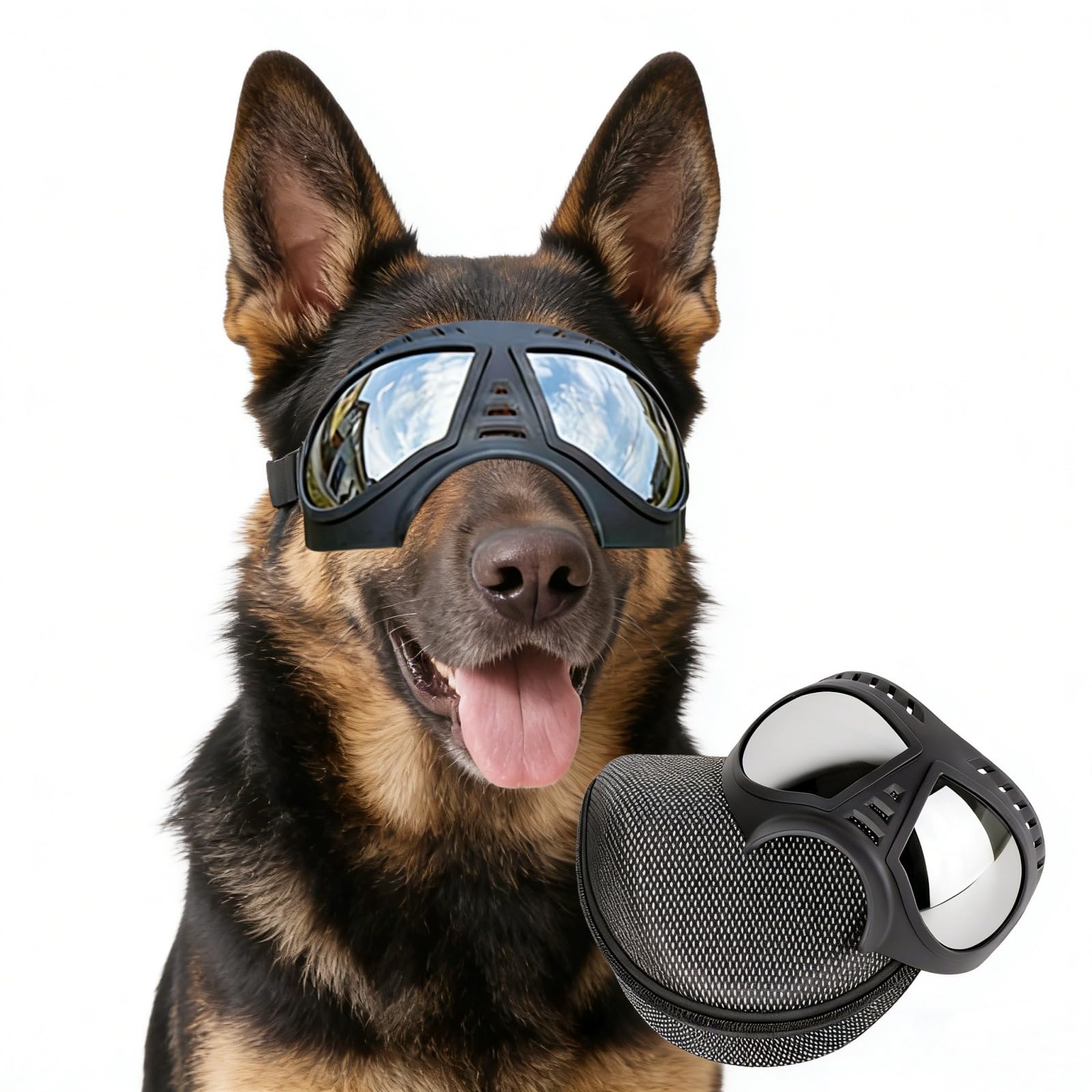 NAMSAN dog goggles with wide coverage protect eyes on car rides and outdoor trips.
