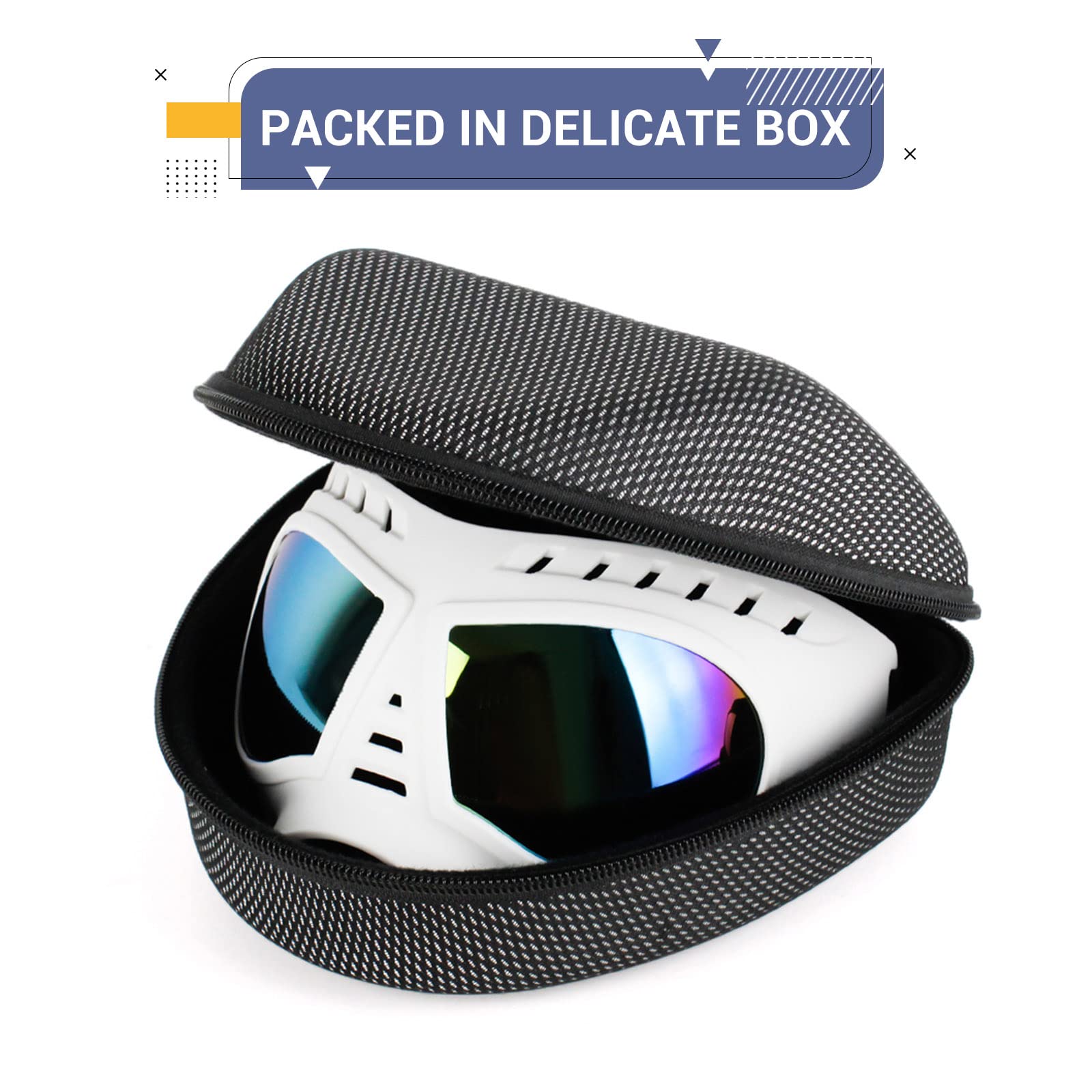 NAMSAN dog goggles with wide coverage fit securely on medium to large dogs.