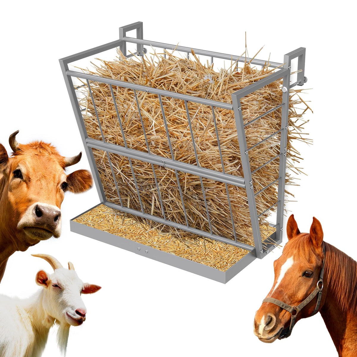 NANANARDOSO 2 in 1 hay feeder front view offers ample daily feed access