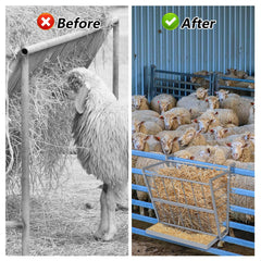 NANANARDOSO hay feeder with grain tray close-up demonstrating dual-feeding capability