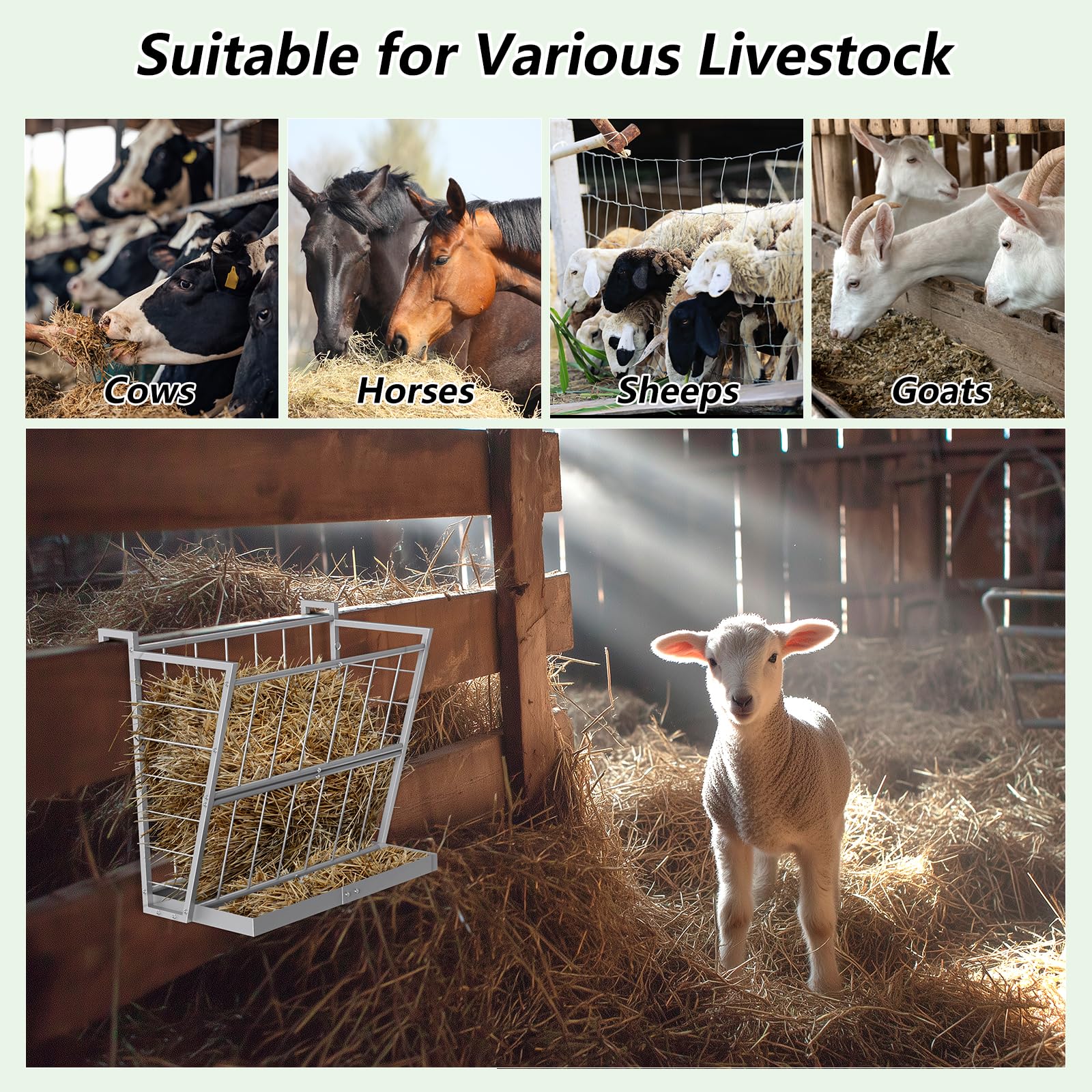 NANANARDOSO 2 in 1 hay feeder indoor outdoor use shows versatile mounting