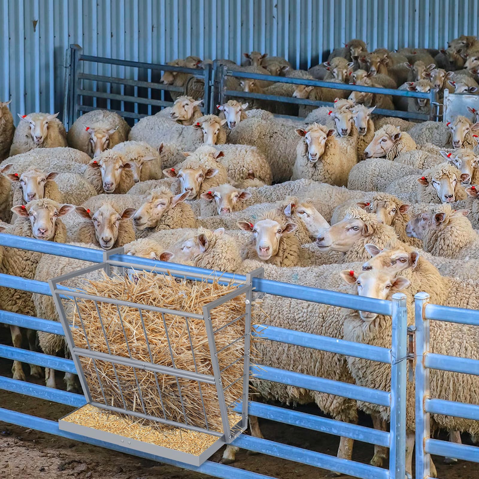 NANANARDOSO hay feeder side view highlights sturdy rust-resistant construction