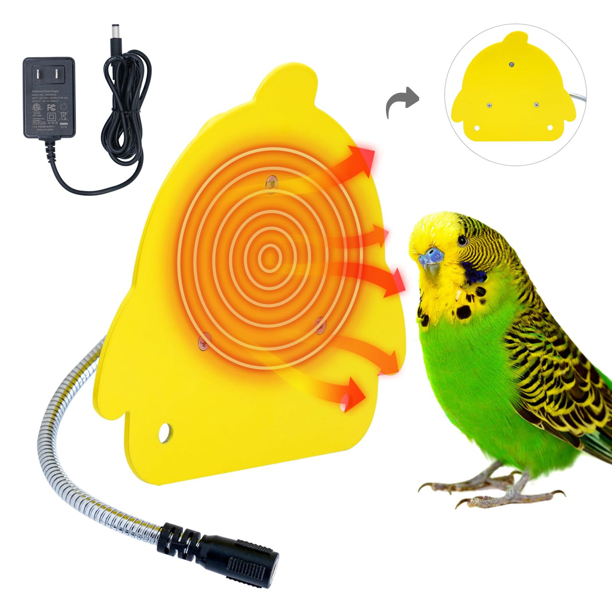 NAOEDEAH Bird Heater cage mounting for a cozy parakeet enclosure.