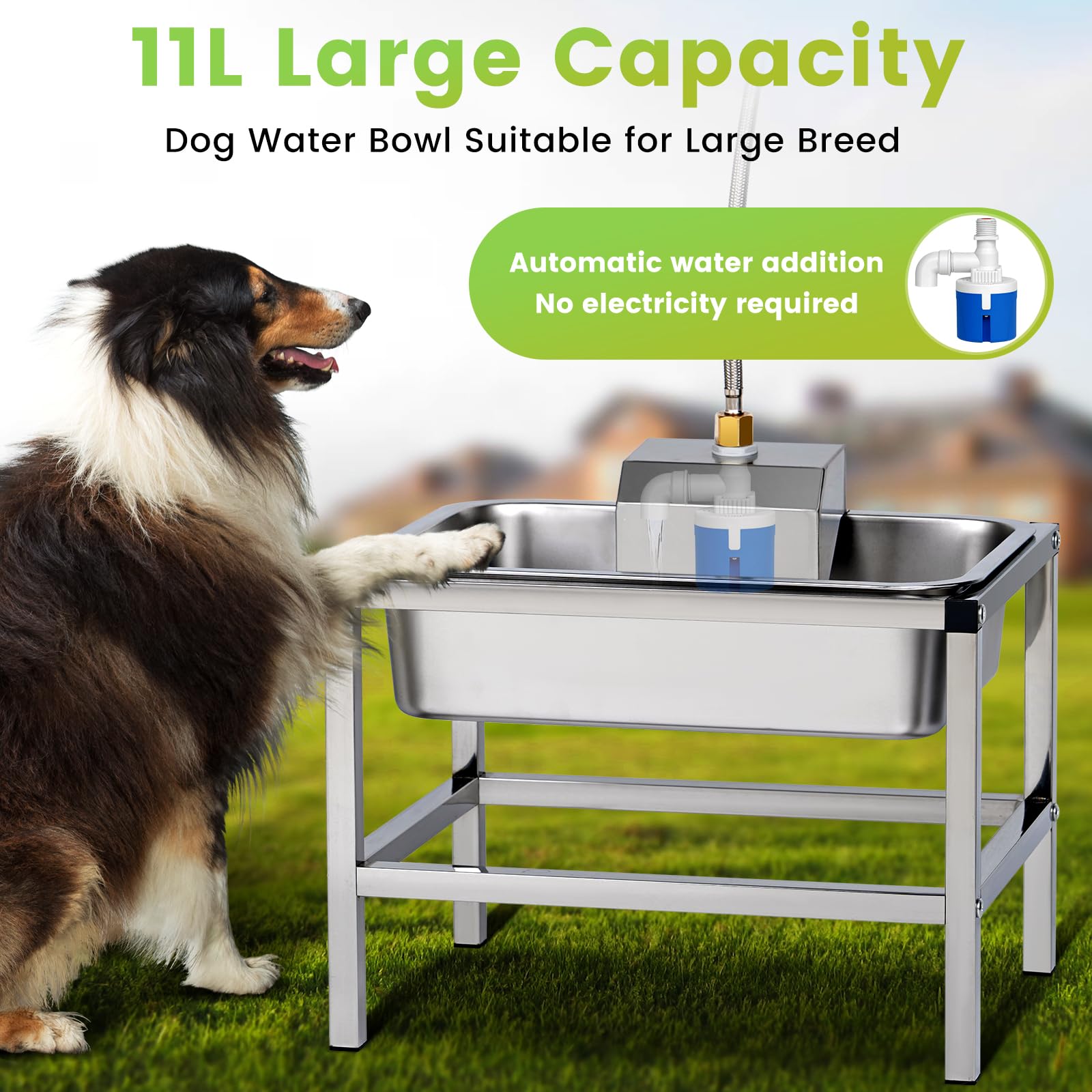 NAOEDEAH stainless steel waterer shining outdoors with rust resistance.
