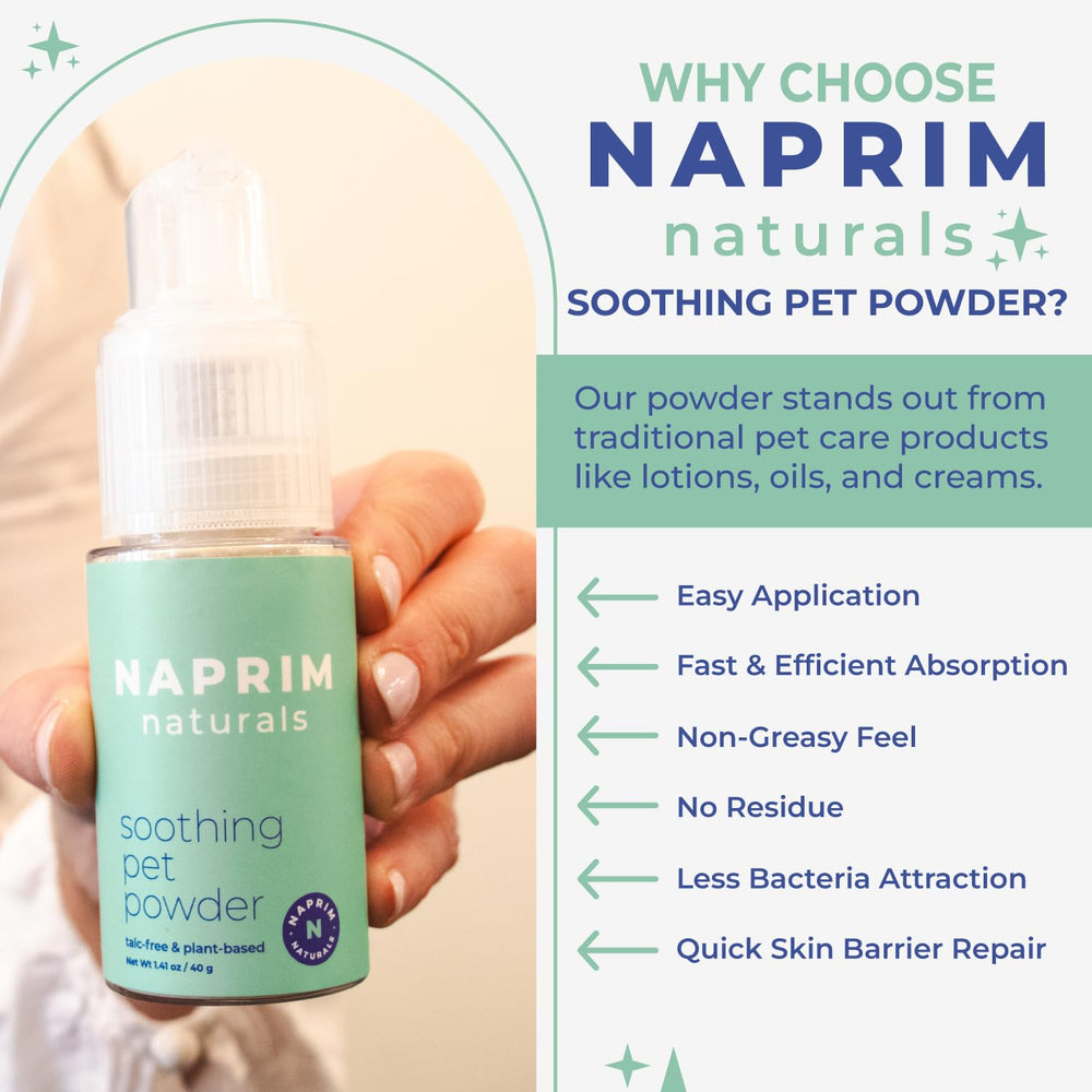 Naprim Naturals fragrance-free powder suitable for delicate skin.