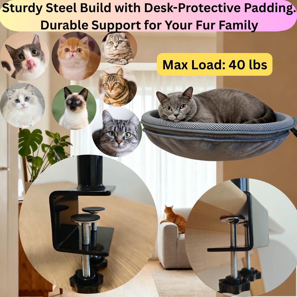 Naprohiur cat desk bed 360 rotation for flexible lounging nearby