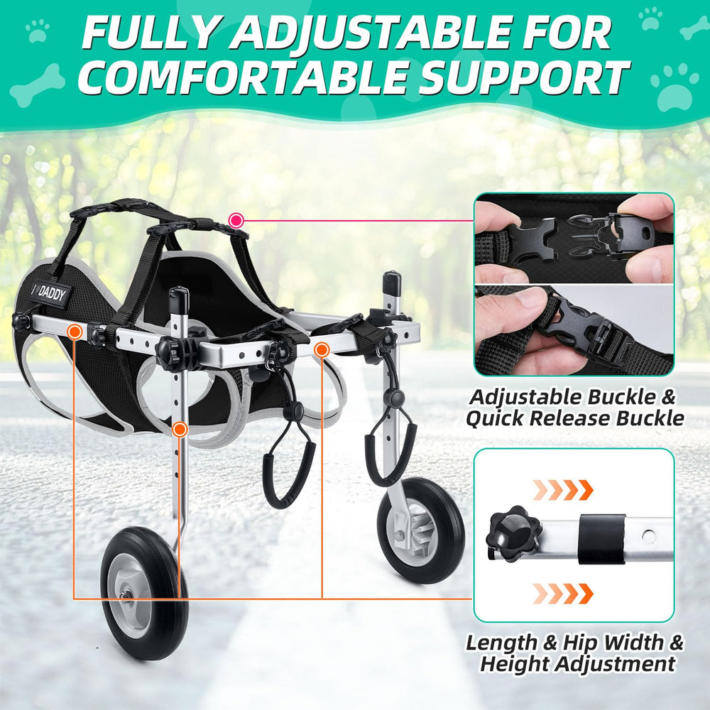 Nasjac dog wheelchair adjustable feature close-up highlights chest and body fit