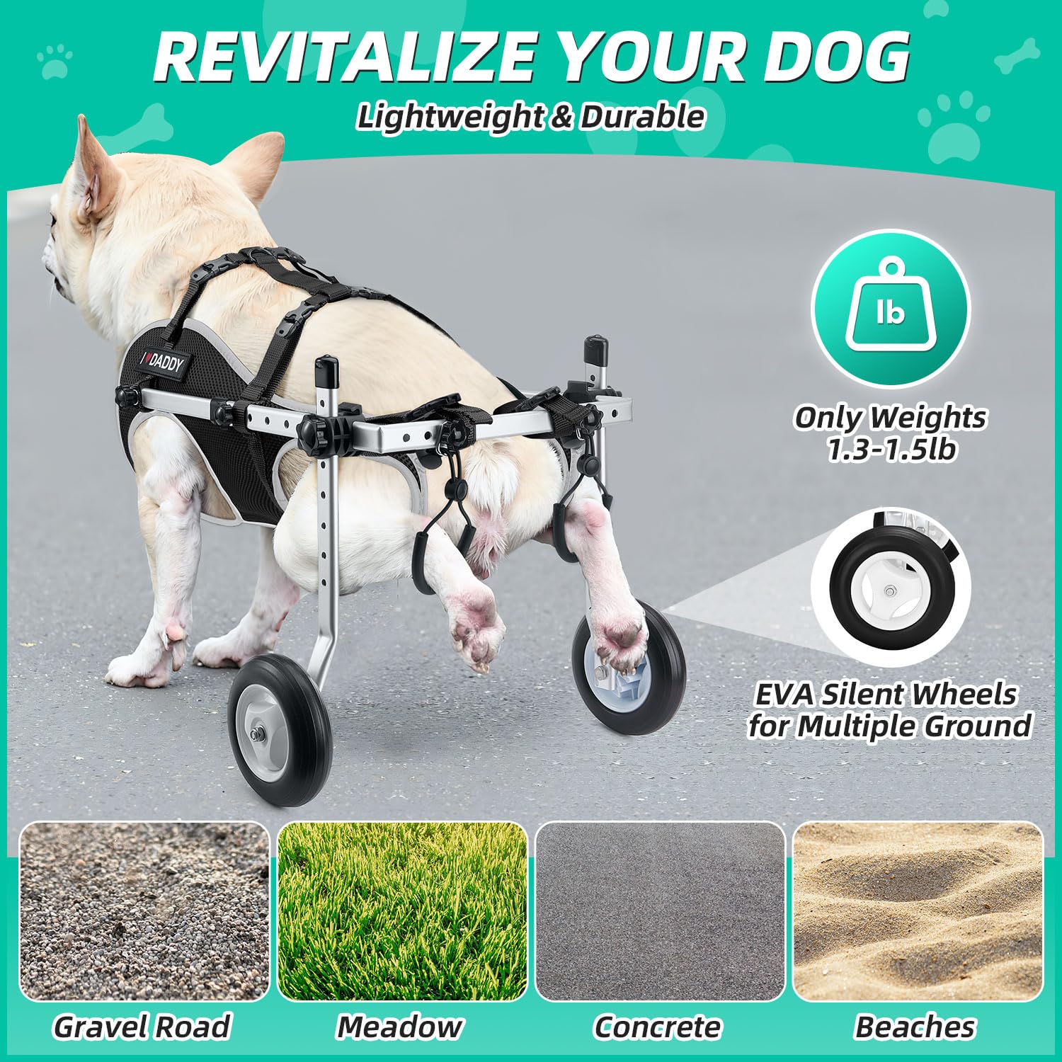 Nasjac dog wheelchair lightweight aluminum frame close-up emphasizes portability