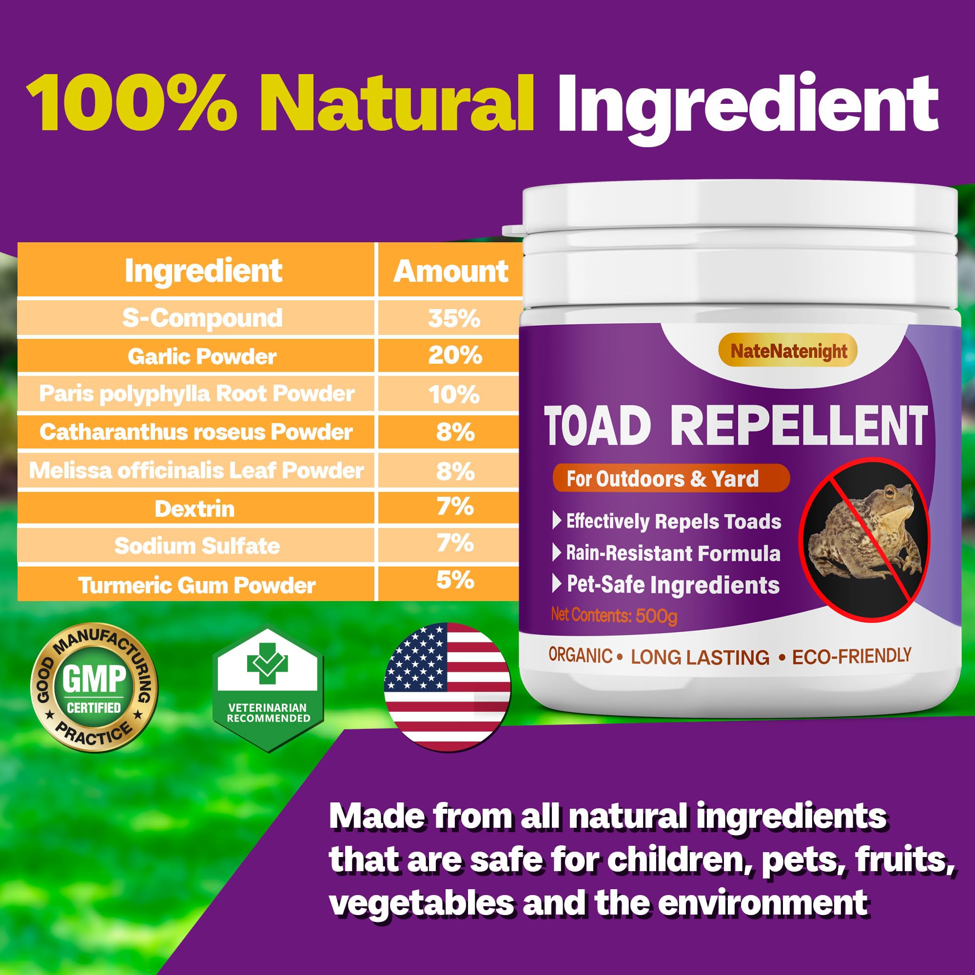 NateNatenight Toad Deterrent safe for dogs and family use