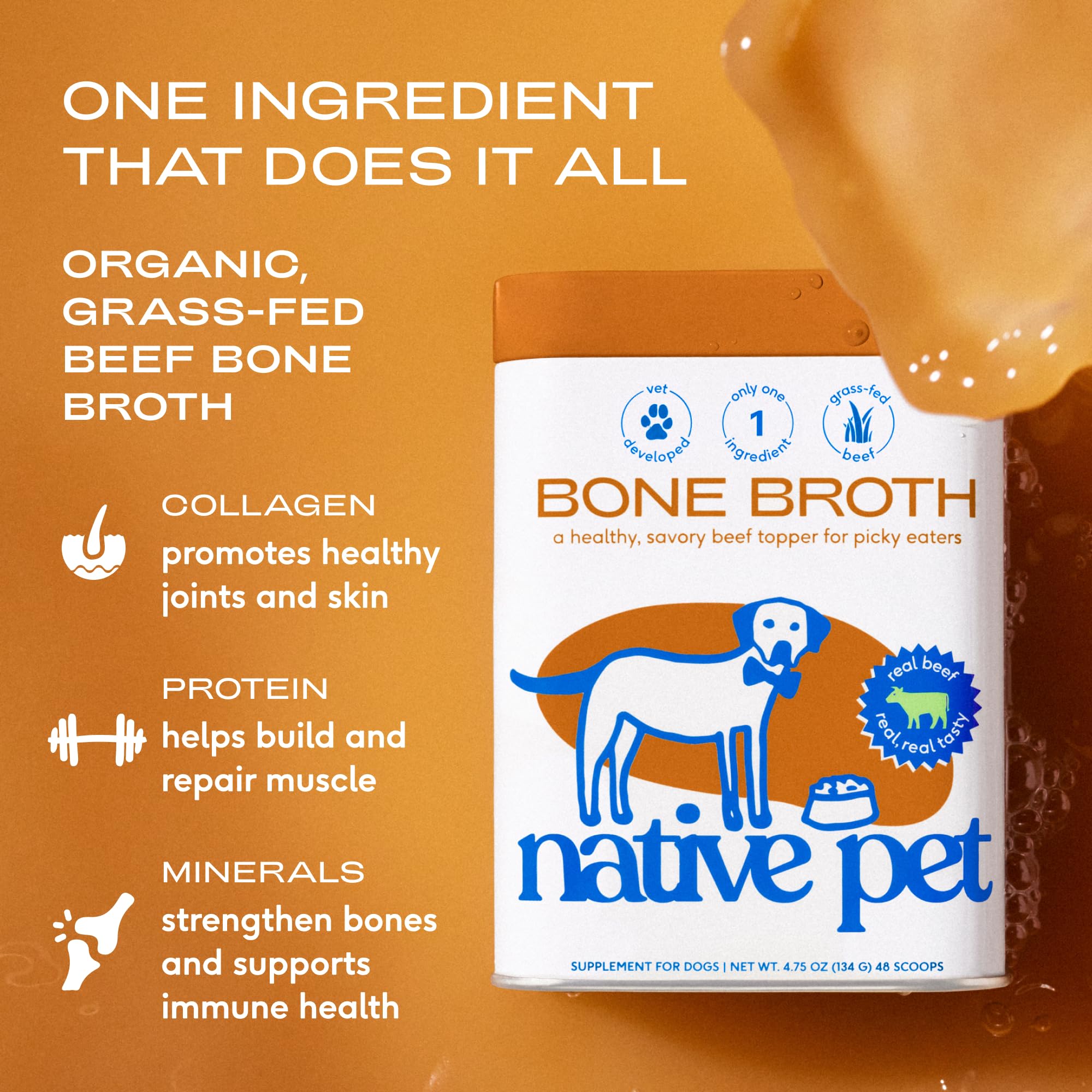 Native Pet bone broth kibble topper adds savory flavor to meals for picky eaters