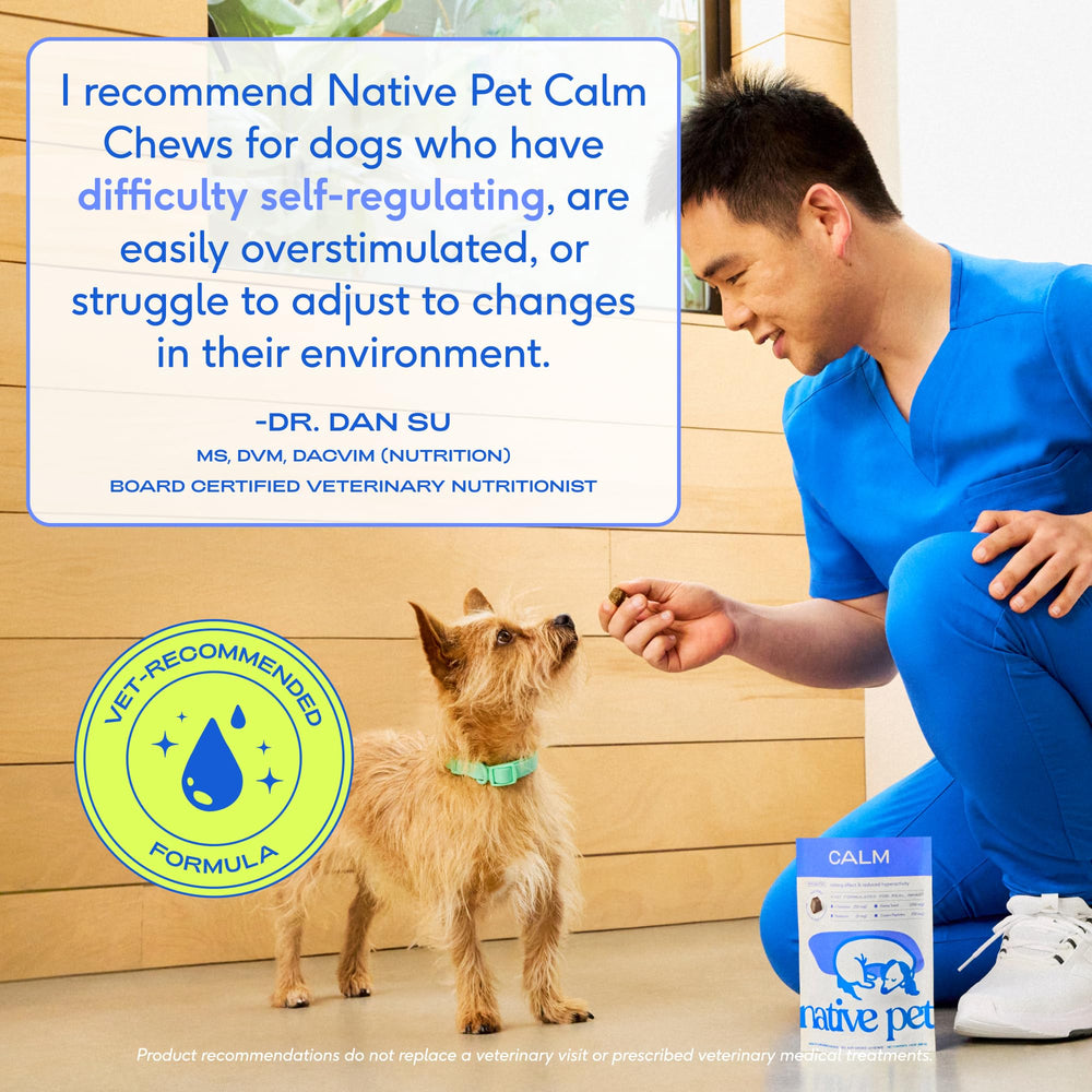 Native Pet Calming Chews vet seal emphasizes science-backed actives and safety