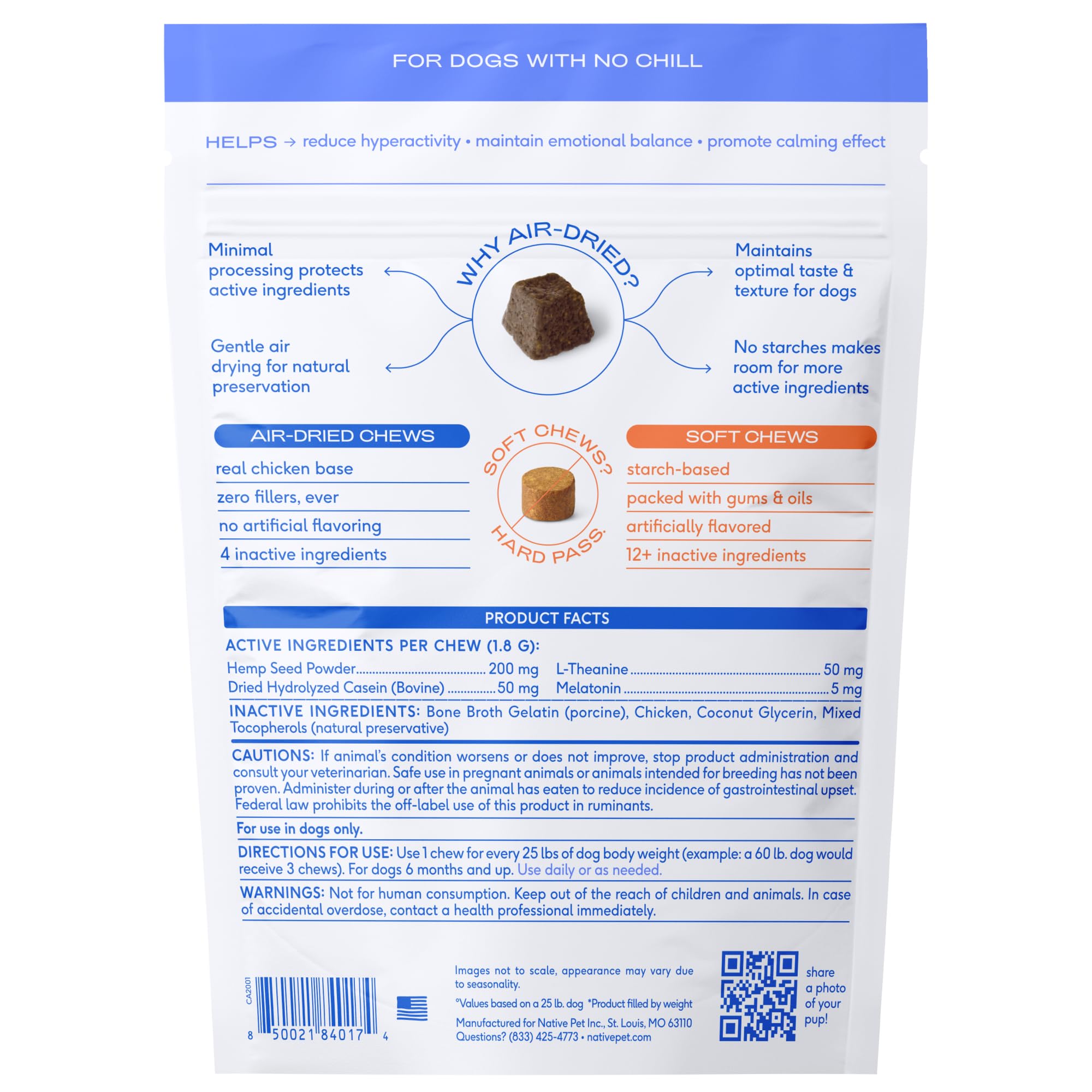 Native Pet Calming Chews on a spoon to show easy daily use for calming.