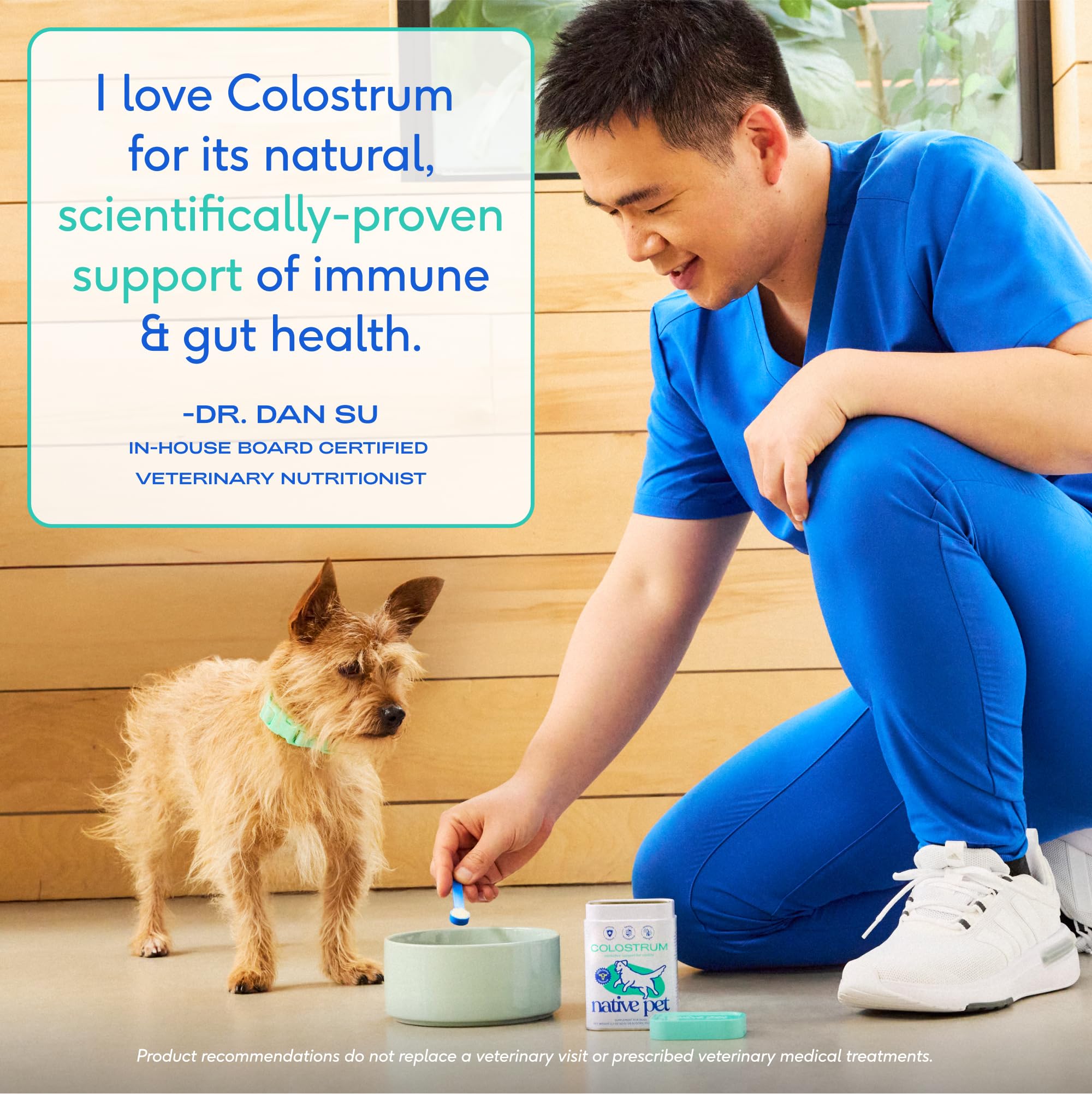 Native Pet Colostrum for Dogs for puppies to seniors illustrates versatile daily routine.