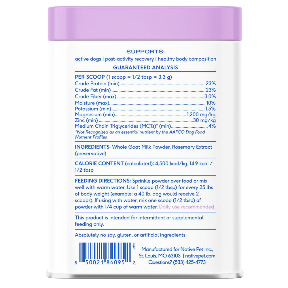 Meal topper concept Native Pet Goat Milk Powder sprinkled on food