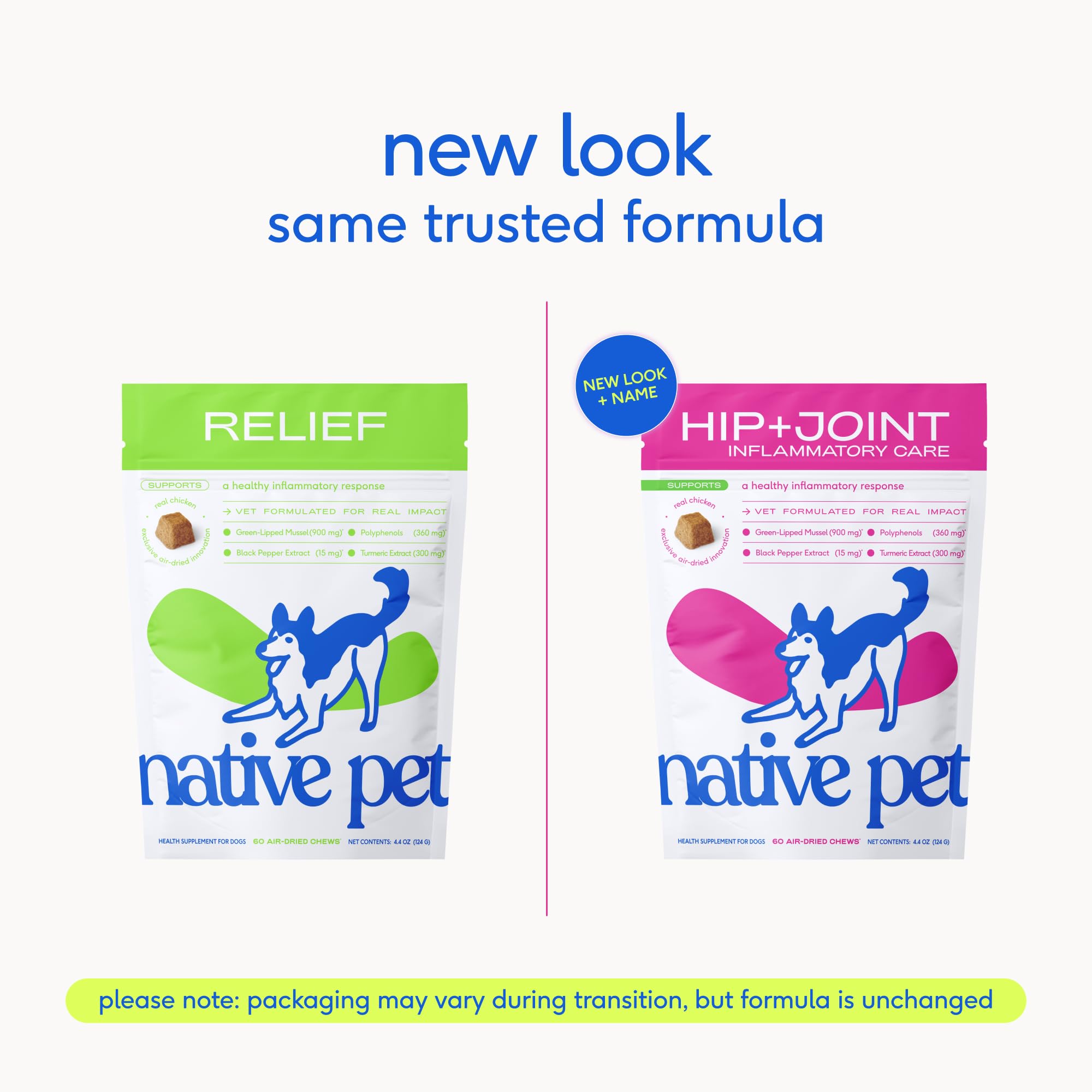Native Pet inflammatory care chews with real chicken, tasty and easy for daily use.