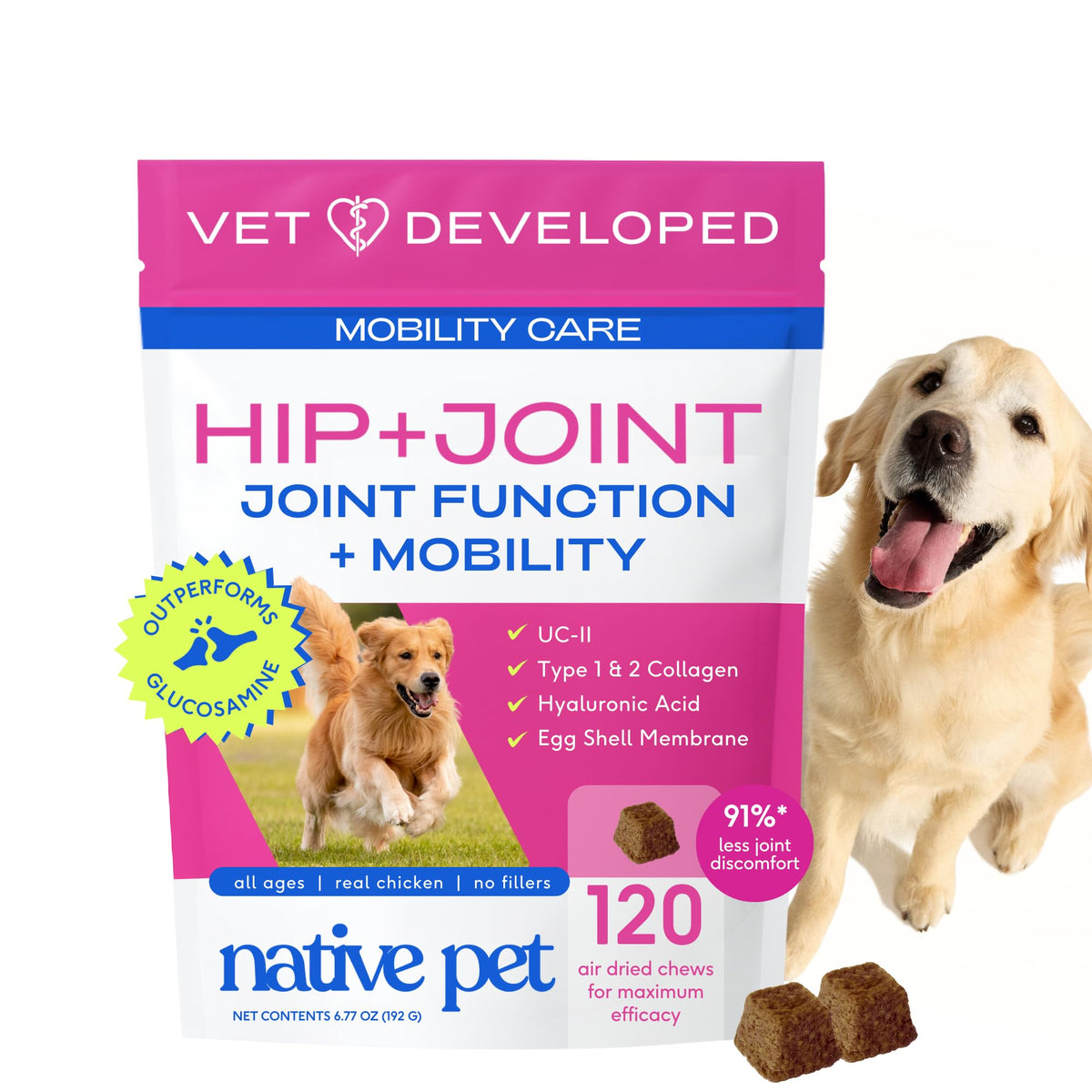 Native Pet Mobility Care bottle pour enables simple daily use for dogs.