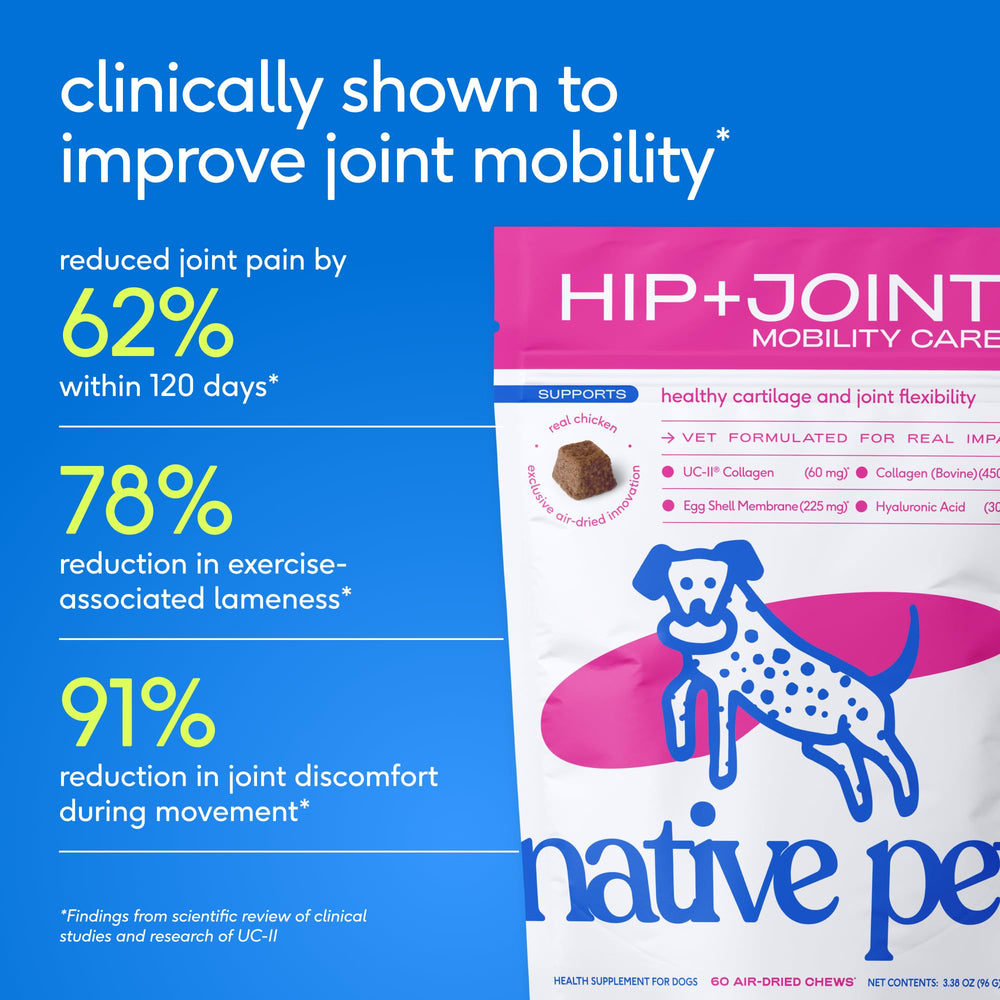 Native Pet Mobility Care hyaluronic acid aids joint lubrication for comfort.