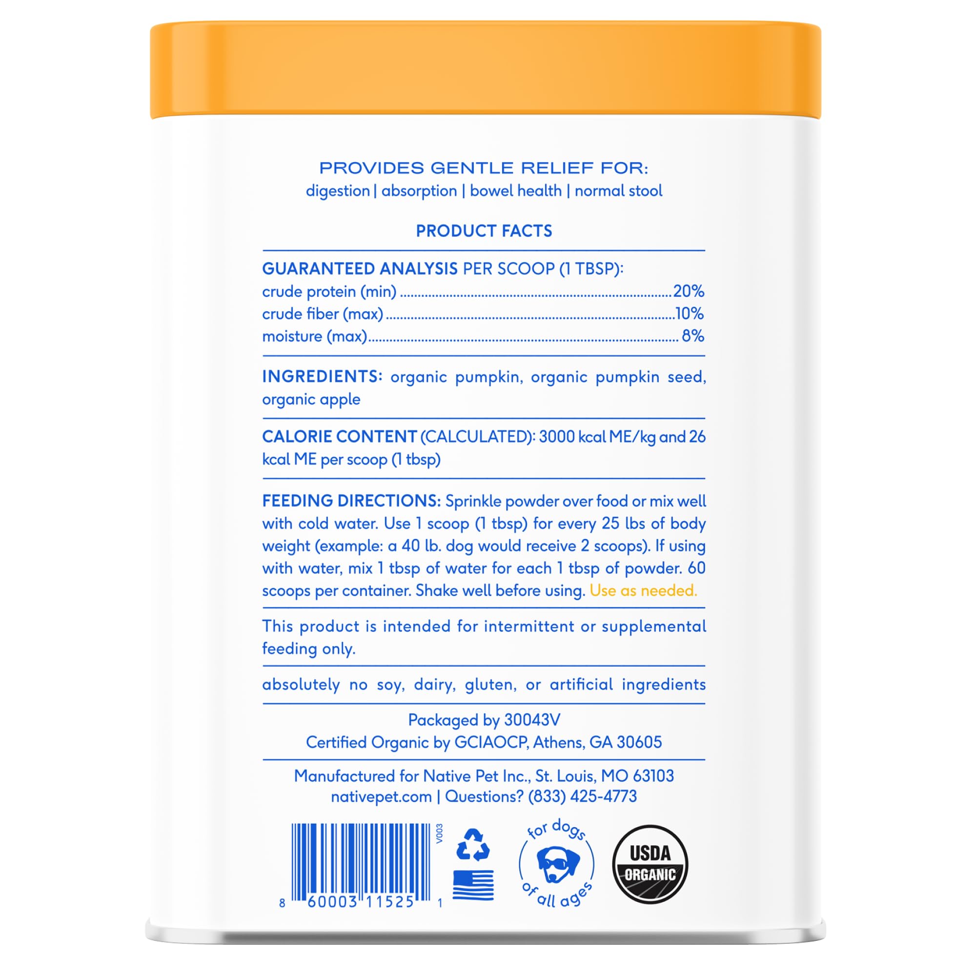 Native Pet pumpkin powder mixing into food; quick mess-free serving