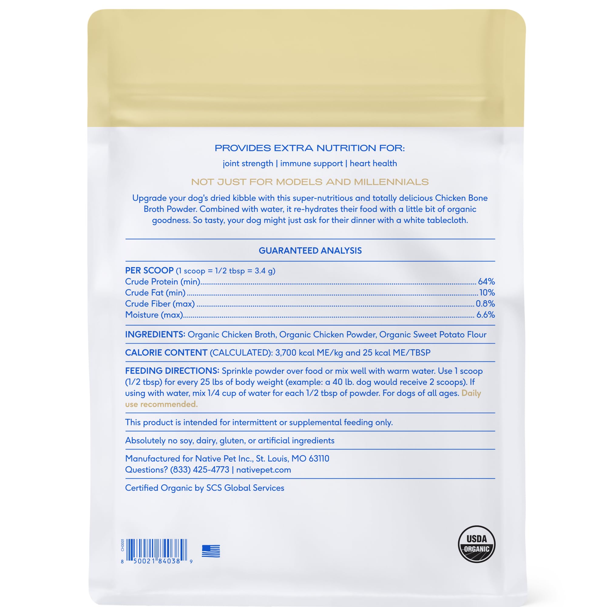 Native Pet USA-made bone broth powder, premium nutrition