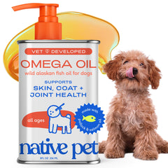 Native Pet Omega 3 Salmon Oil bottle pump for easy dosing on dogs and cats.