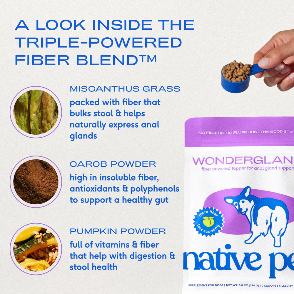 Native Pet WonderGland bulk-stool highlights fiber-driven stool bulk.