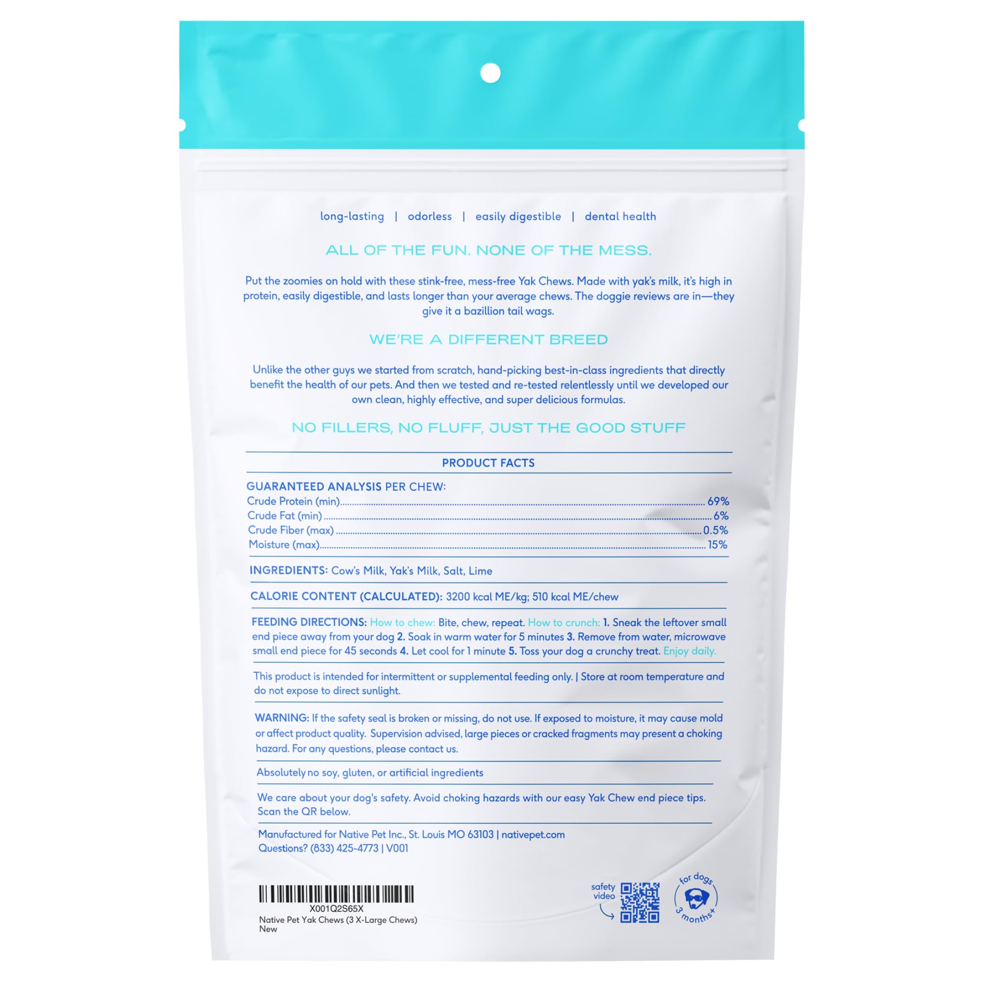 Native Pet XL Yak Chews microwaved puff craving crunch