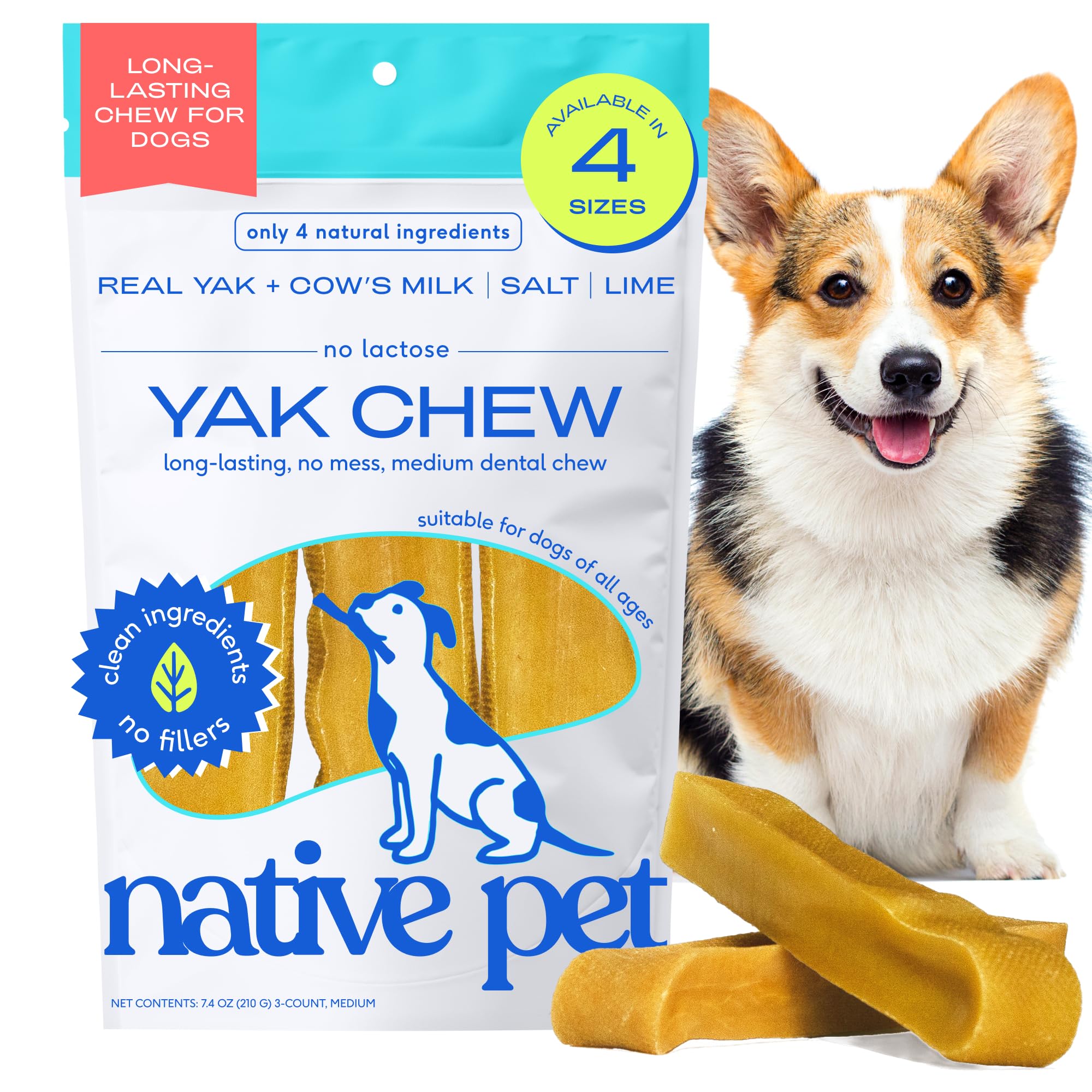 Native Pet yak cheese Himalayan dog chew medium pack ready for daily dental enrichment.