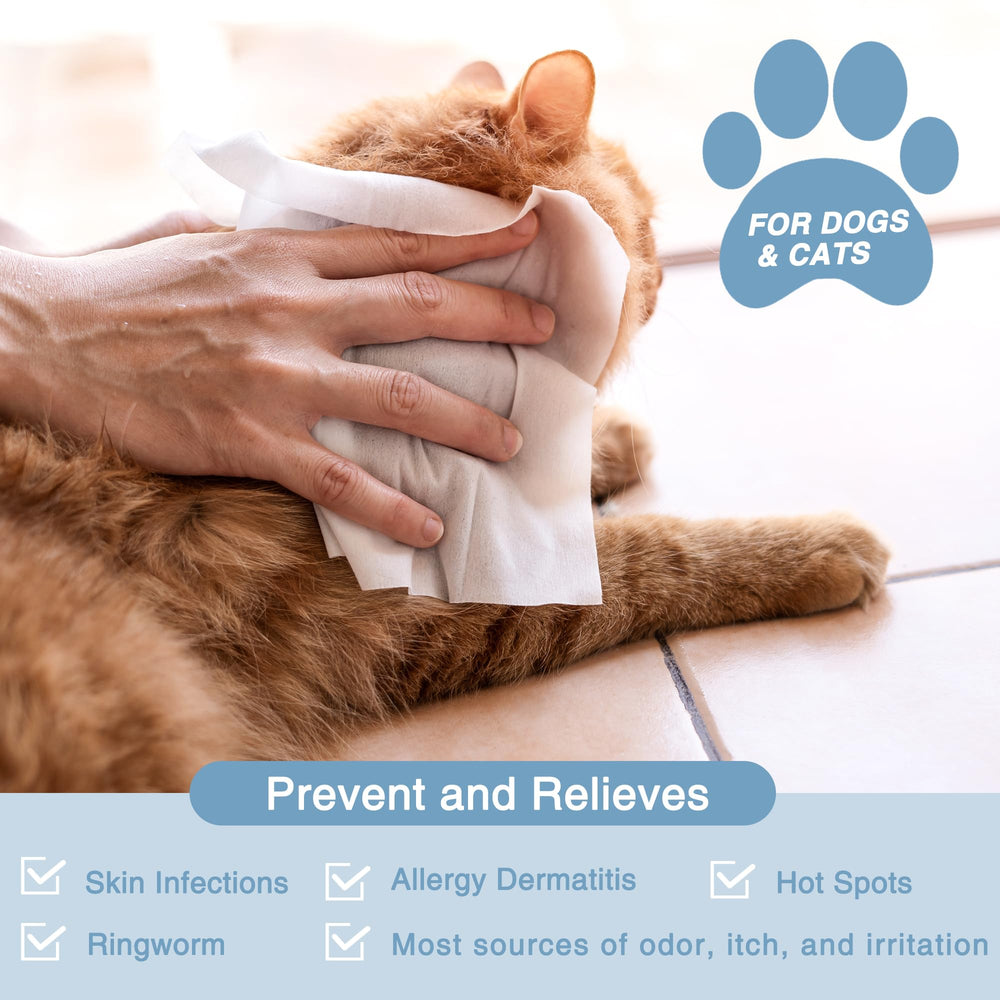 Natouch wipes applied around a dog's face folds for easy cleansing.