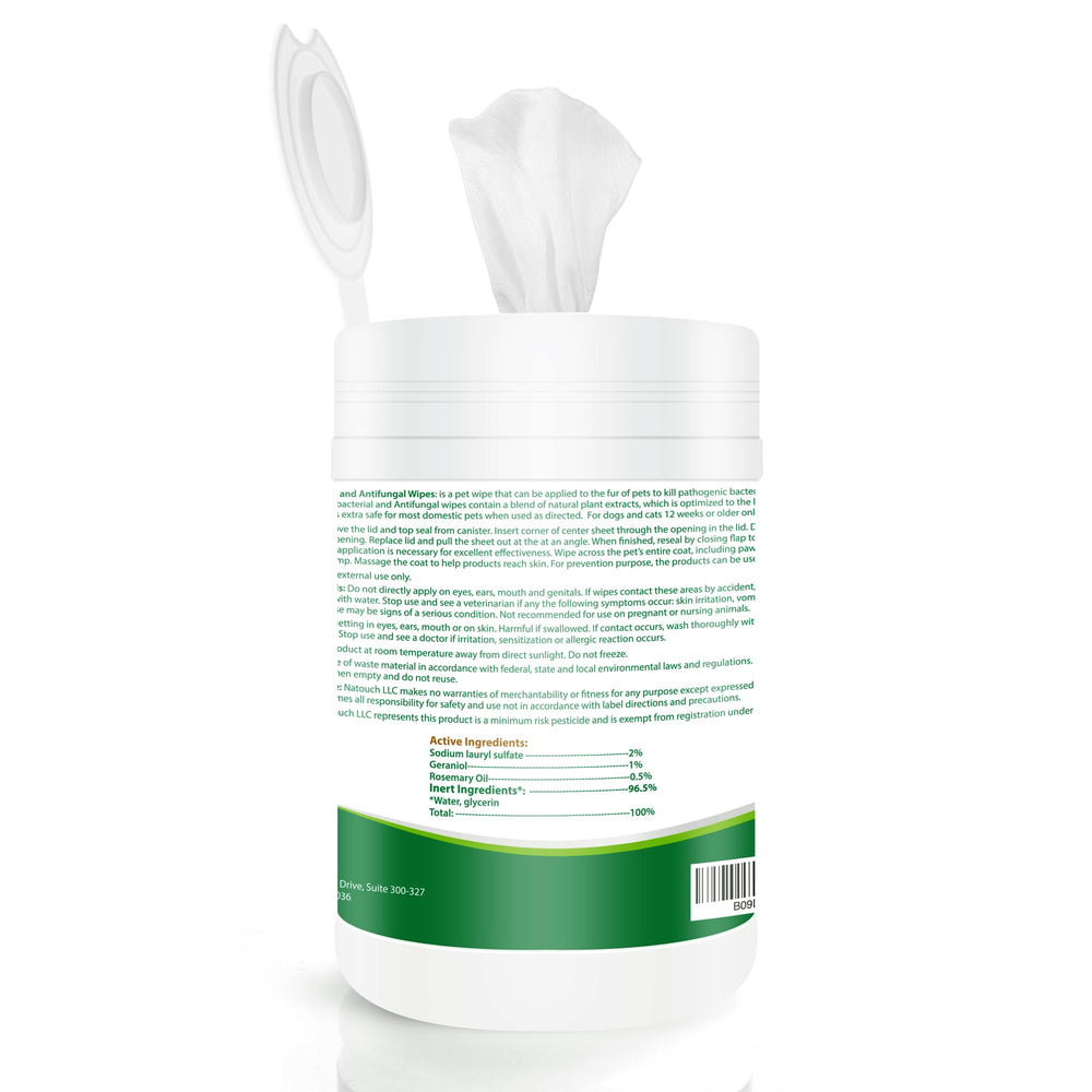 Natouch wipes during a grooming session, providing gentle, effective skin care.