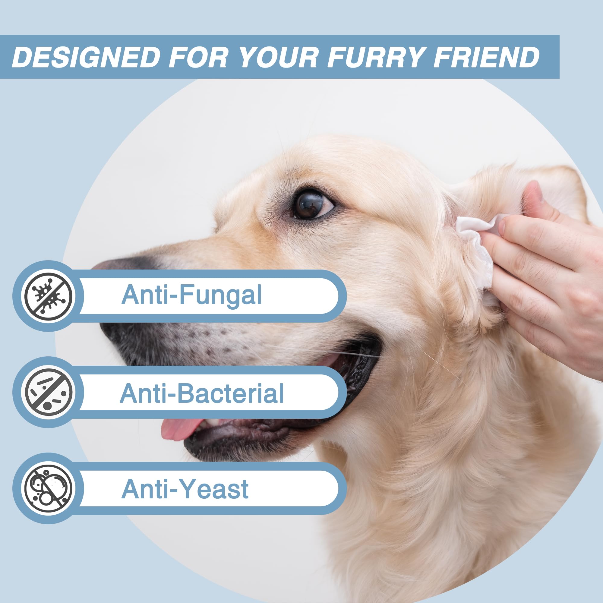 Natouch wipes being used on a dog's paw for convenient cleaning.