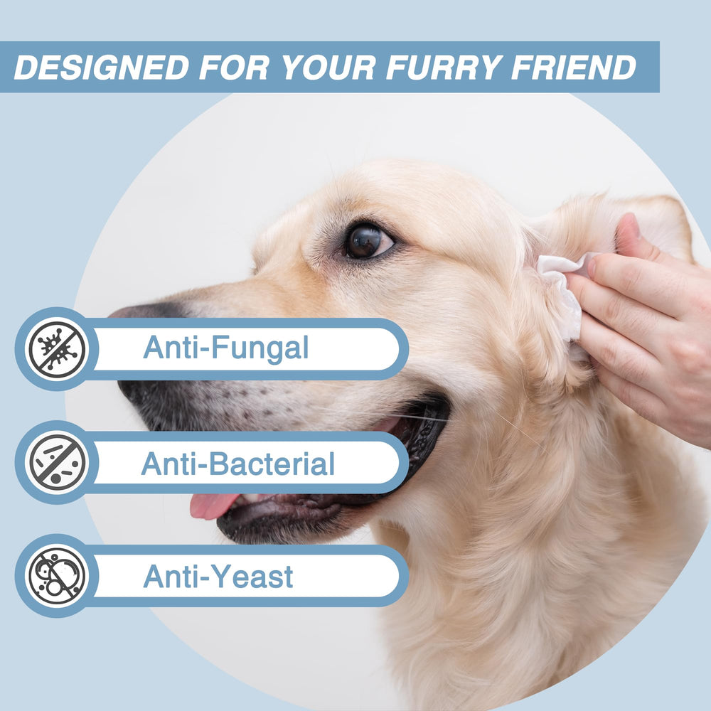 Natouch wipes being used on a dog's paw for convenient cleaning.