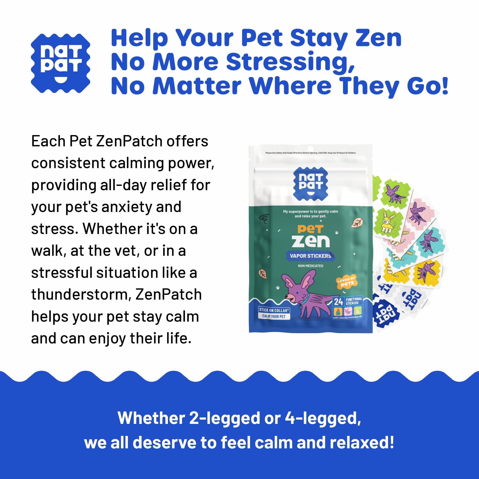 Dog traveling in carrier wearing NATPAT Patch for calmer travel.