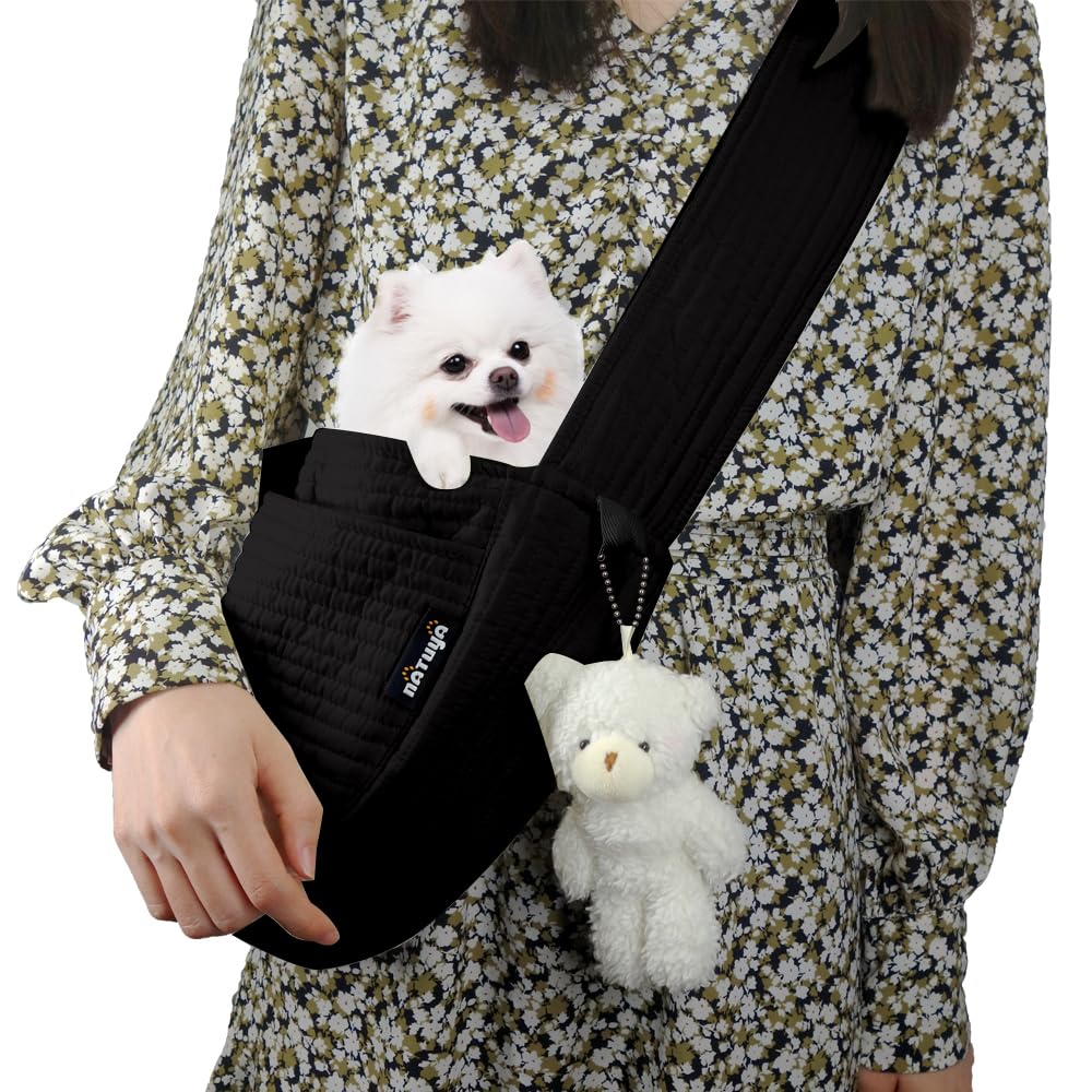 NATUYA small dog carrier sling front view for easy hands-free strolls.