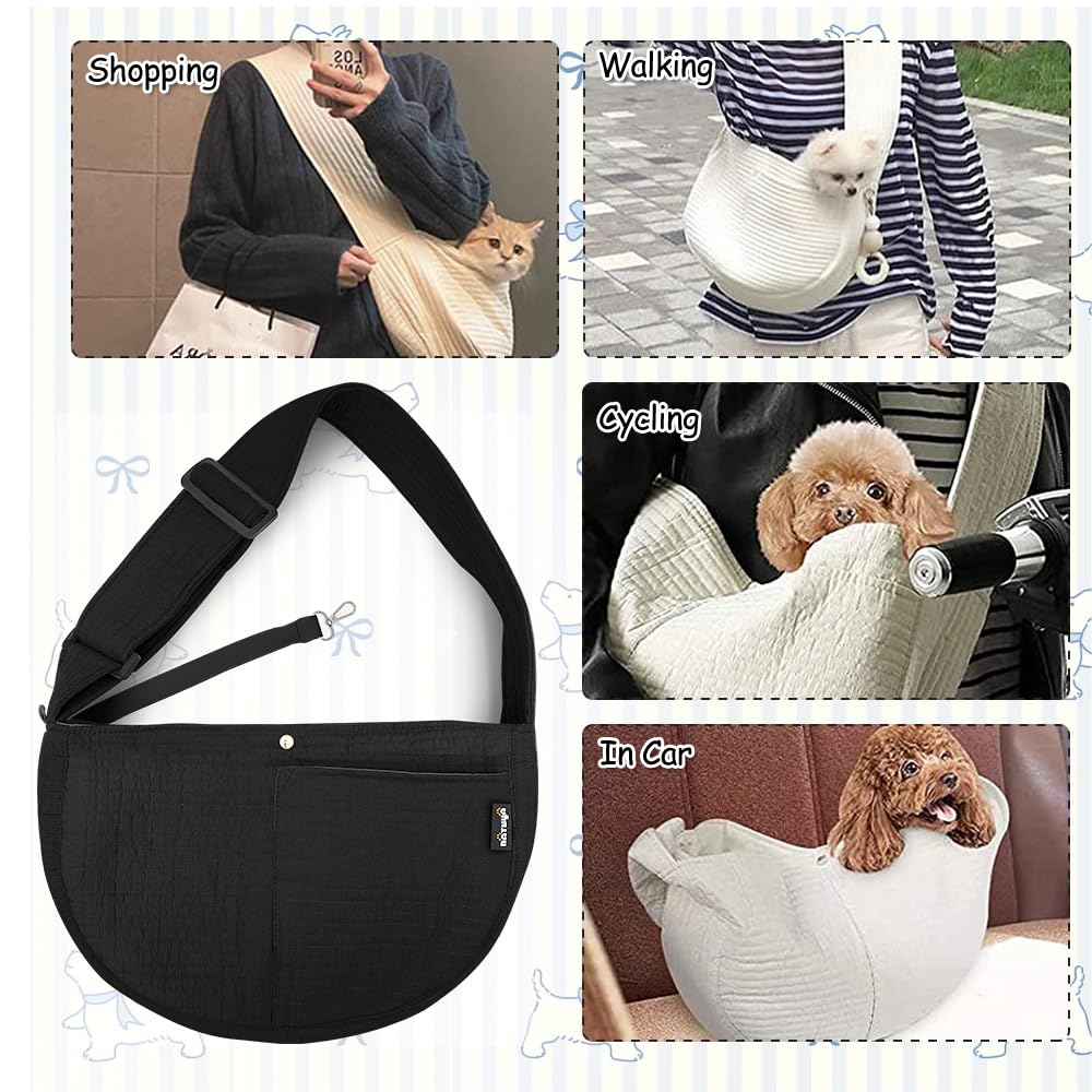 NATUYA sling outdoors use demonstrates hands-free pet transport.