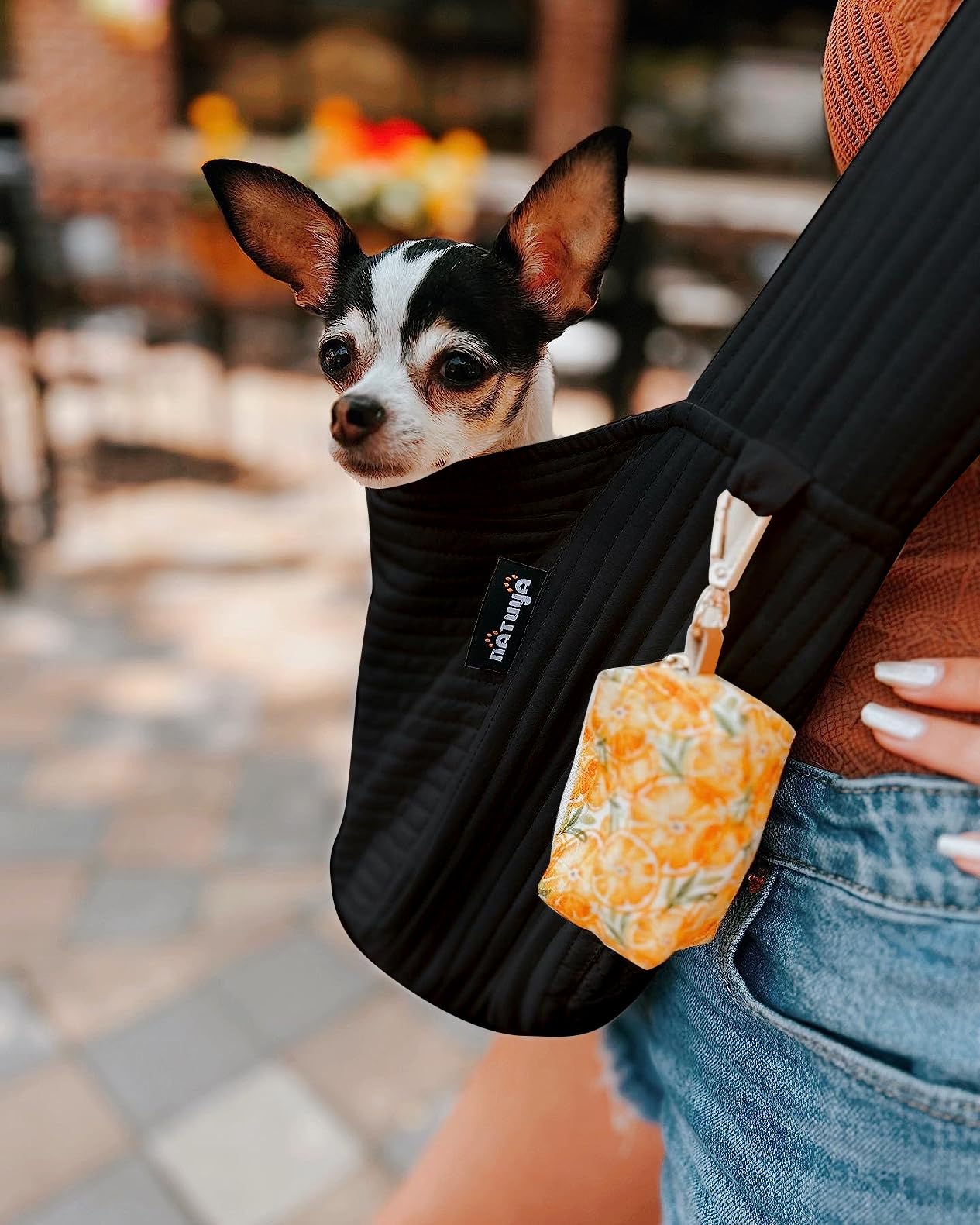 NATUYA carrier sling side view highlights portable comfort for pets.