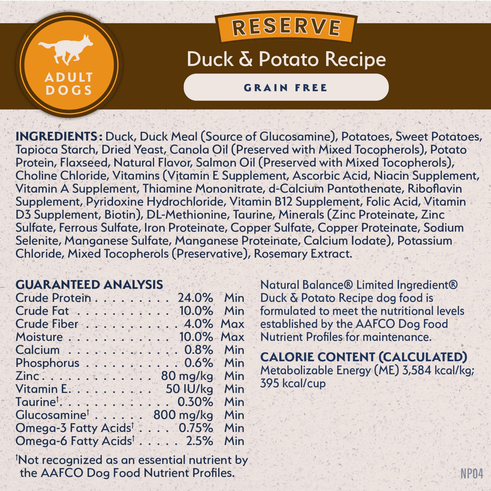 Natural Balance label highlights absence of artificial colors or flavors