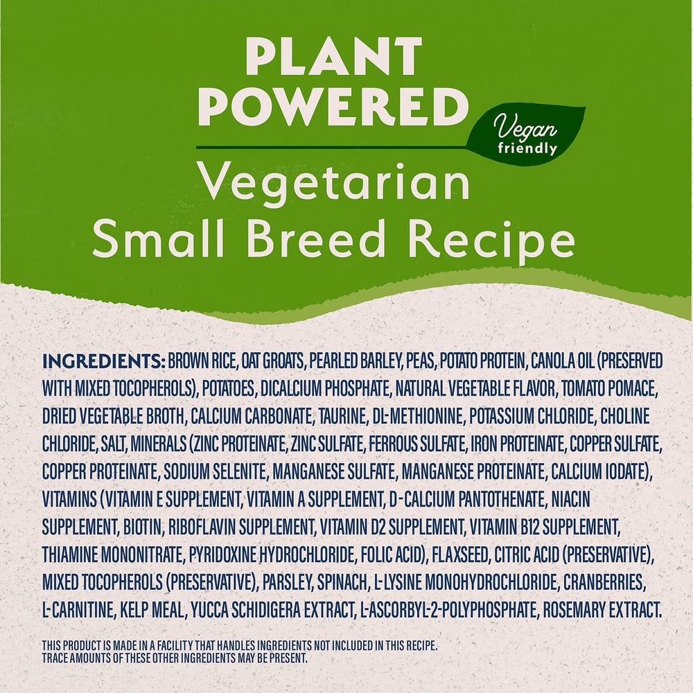 Natural Balance small-breed kibble close-up emphasizes tiny bites for easy chewing