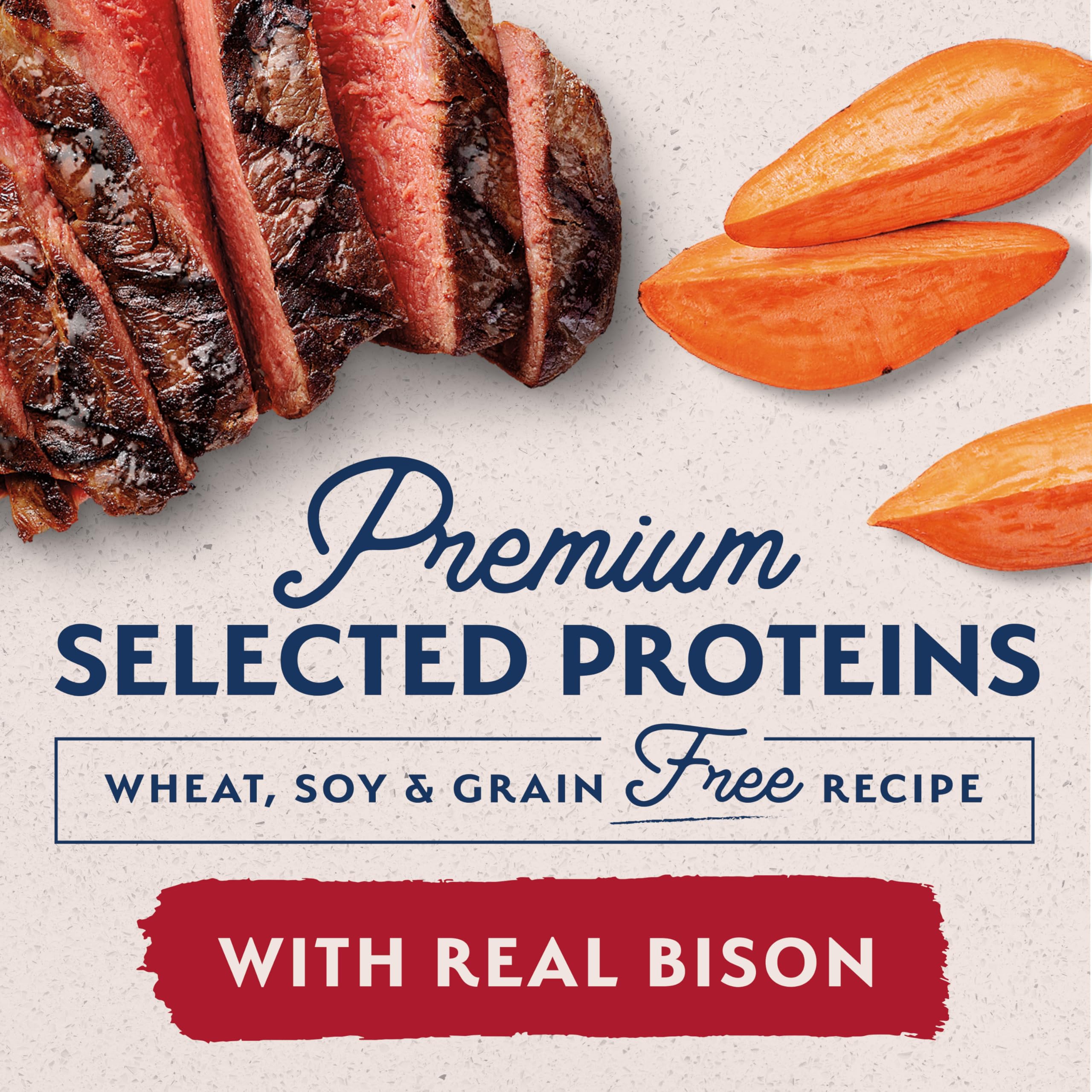 Natural Balance bison-sweet-potato wet dog food can, top view, premium protein.