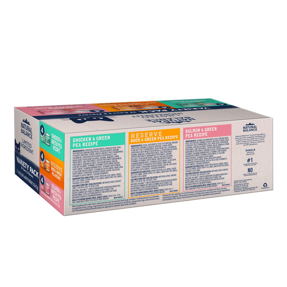 Natural Balance cat food salmon pate image emphasizing first-ingredient protein and palatable flavor.