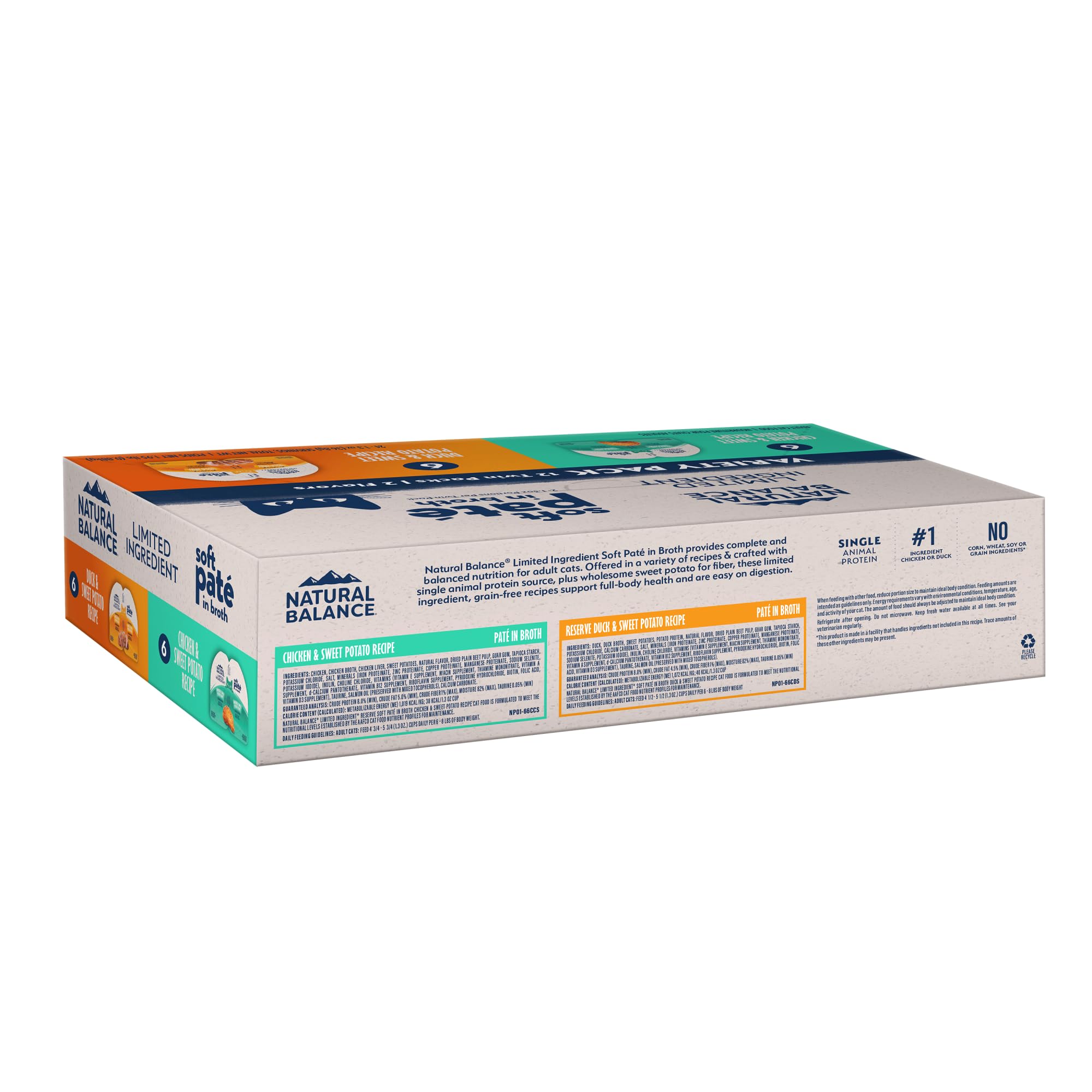 Natural Balance chicken-duck-sweet-potato ingredients highlight grain-free fiber.