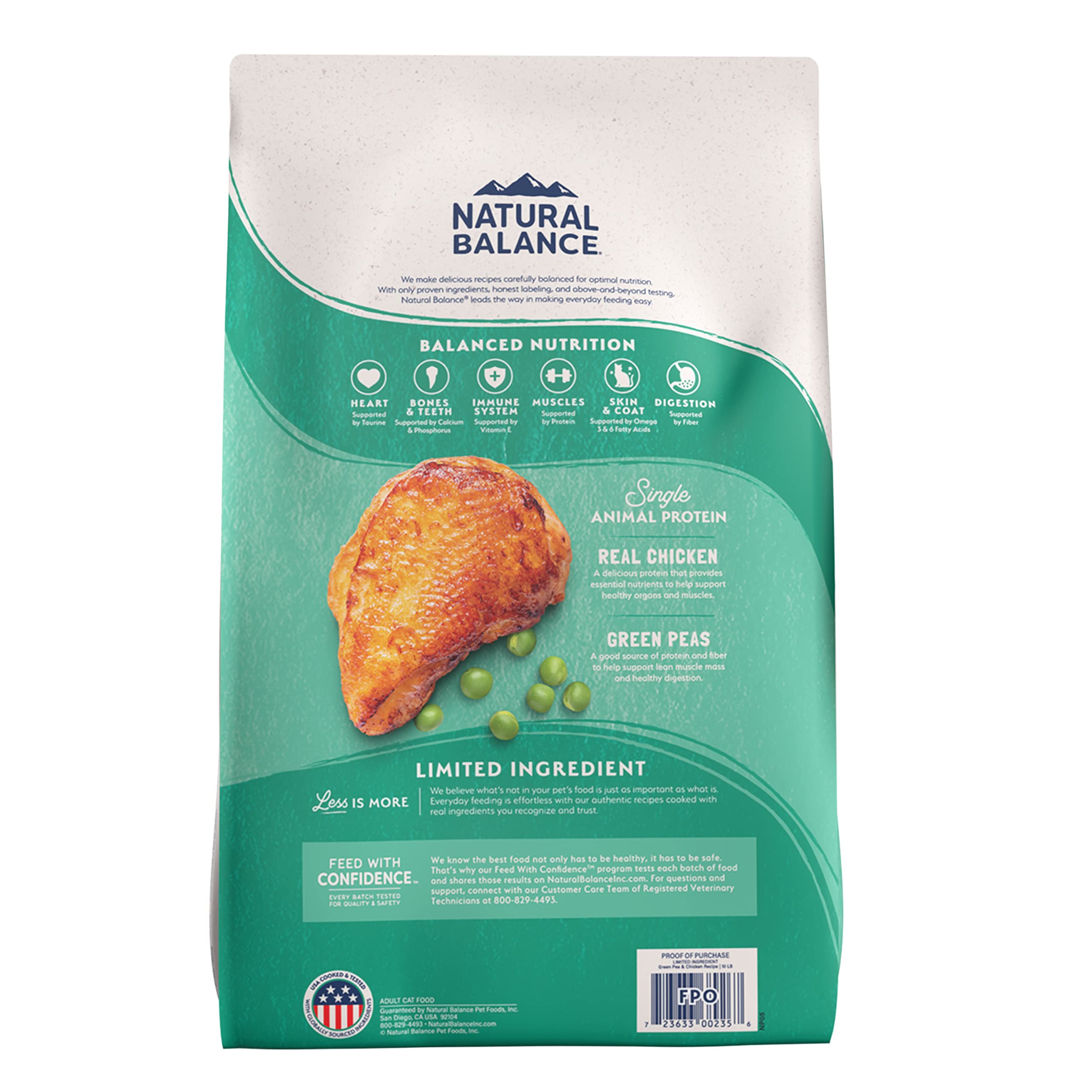 Natural Balance chicken kibble close-up highlighting single-protein formula for sensitive stomachs.