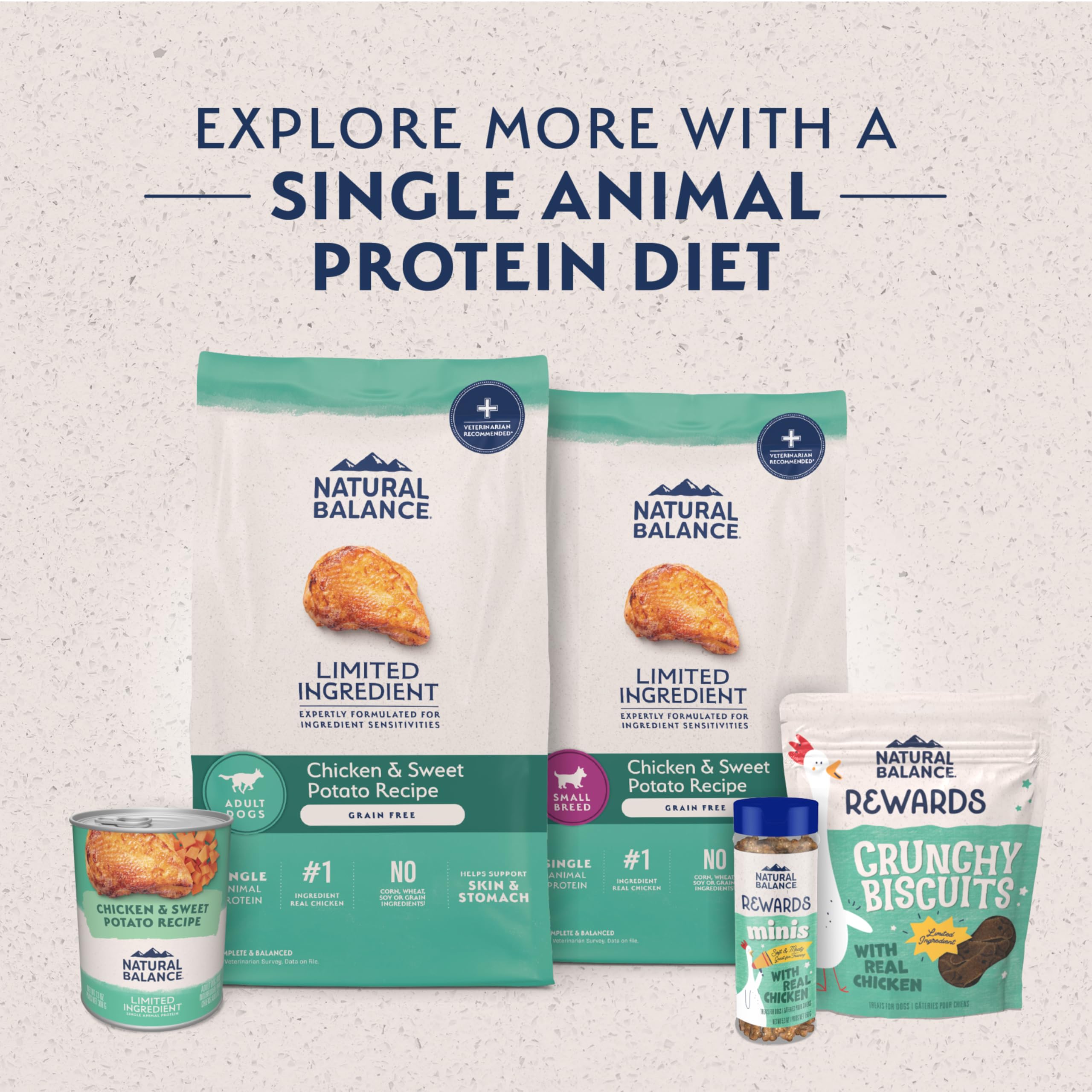 Natural Balance crunchy kibble texture demonstrating dental-friendly design.