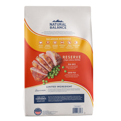 Kibble close-up highlighting duck as the primary protein in Natural Balance
